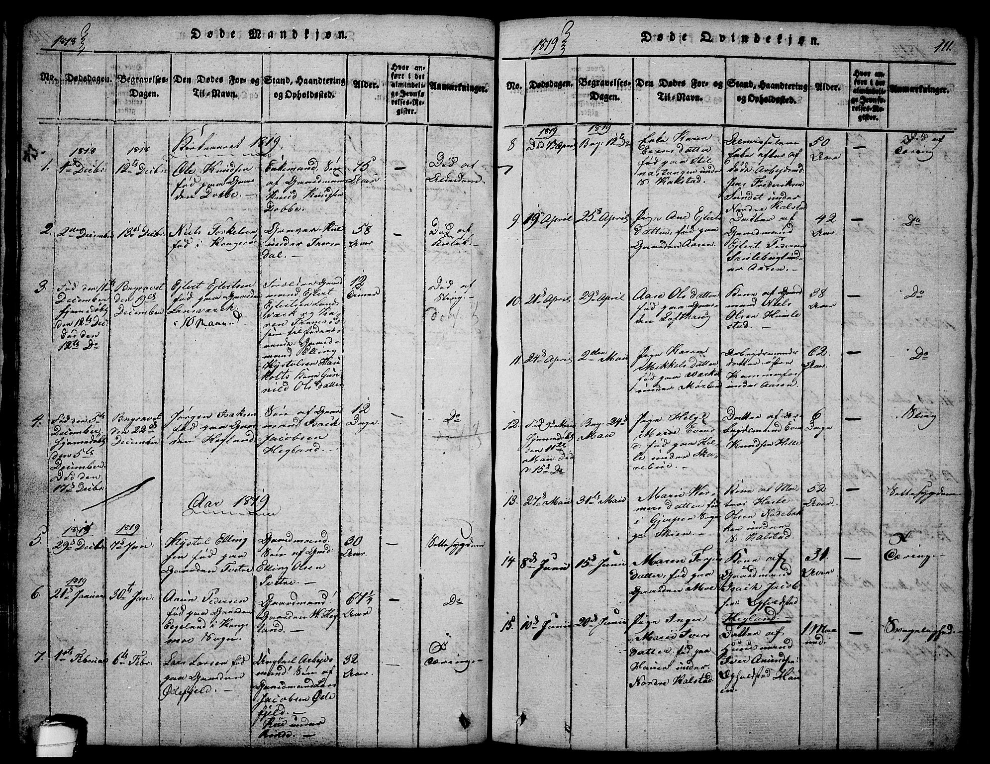 Sannidal kirkebøker, AV/SAKO-A-296/F/Fa/L0004: Parish register (official) no. 4, 1814-1829, p. 111