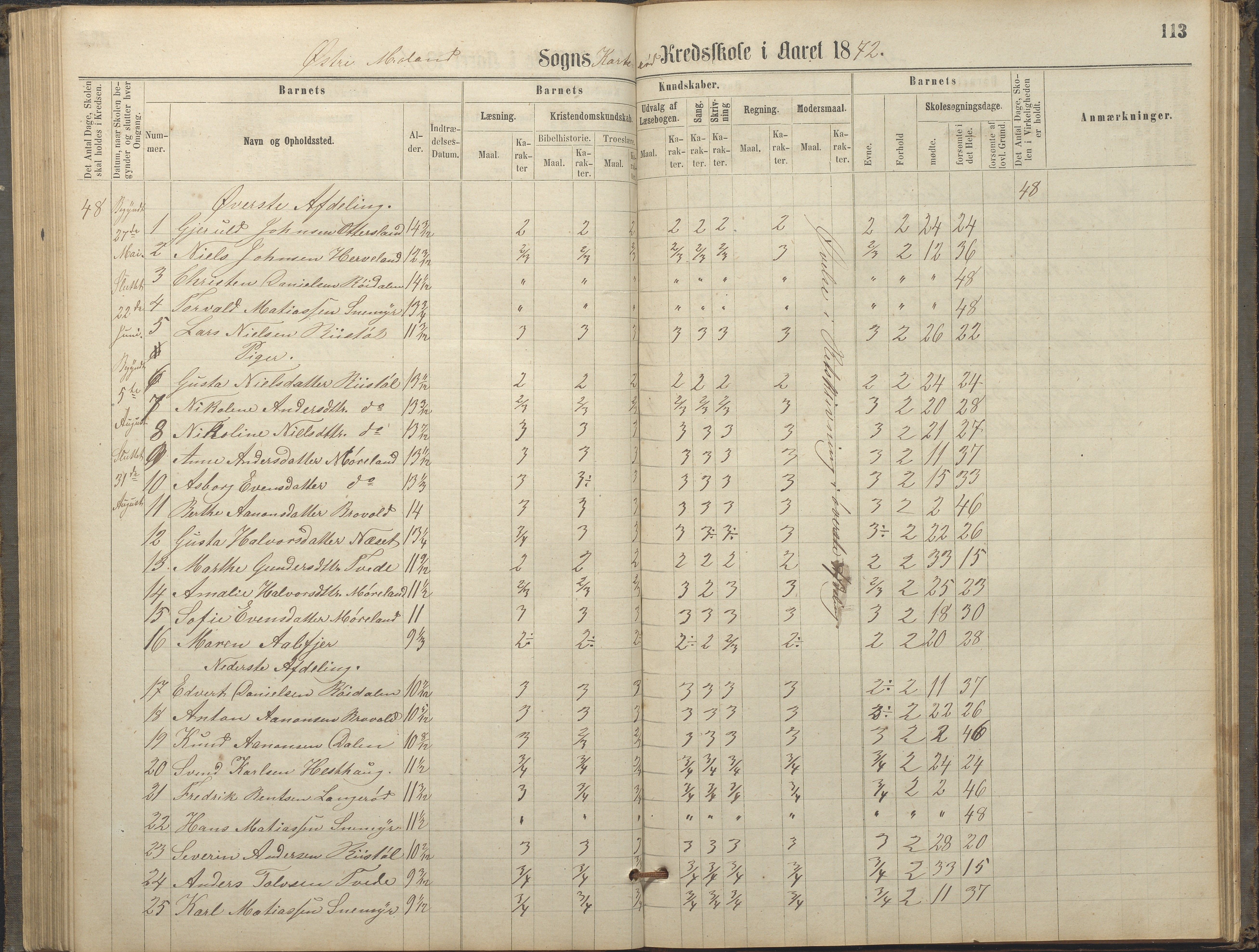 Austre Moland kommune, AAKS/KA0918-PK/09/09c/L0007: Skoleprotokoll, 1865-1881, p. 113