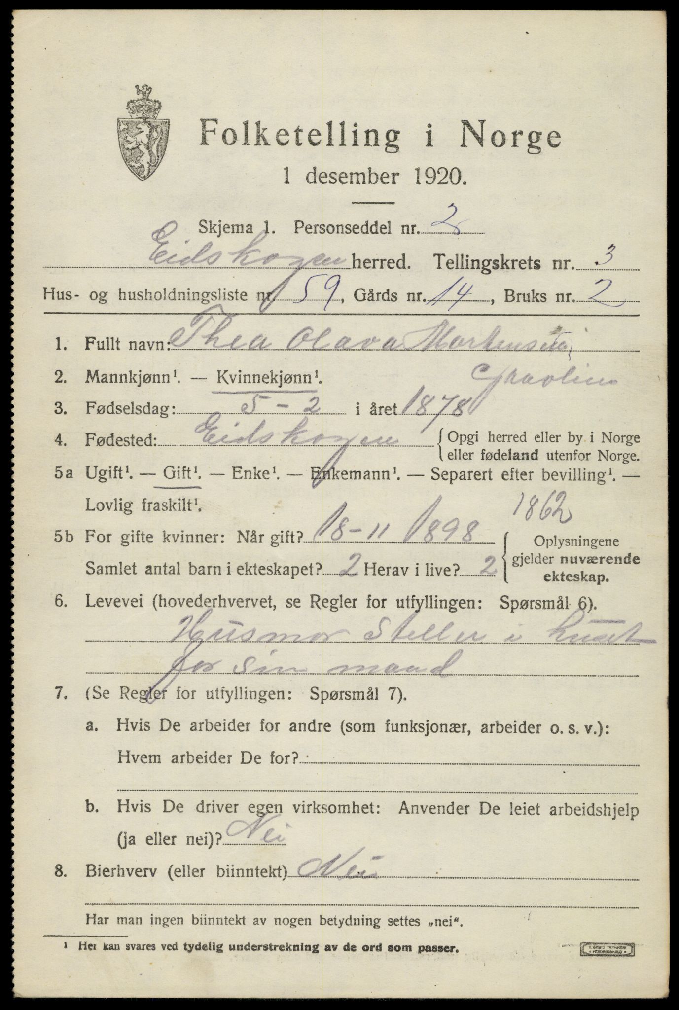 SAH, 1920 census for Eidskog, 1920, p. 4787