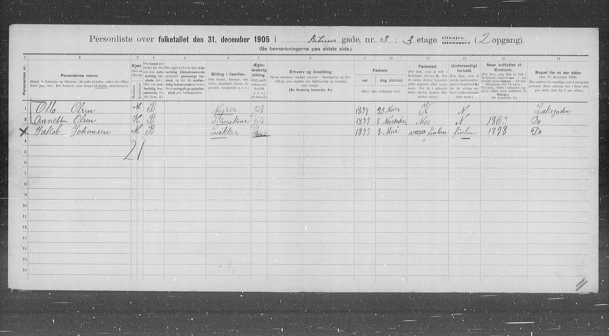 OBA, Municipal Census 1905 for Kristiania, 1905, p. 43679