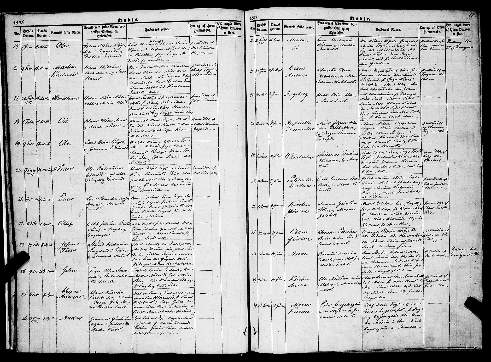 Gjerpen kirkebøker, SAKO/A-265/F/Fa/L0007a: Parish register (official) no. I 7A, 1834-1857, p. 27