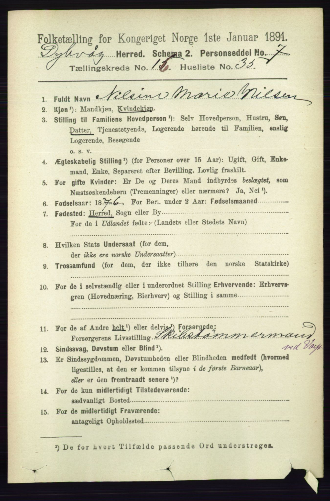 RA, 1891 census for 0915 Dypvåg, 1891, p. 6622