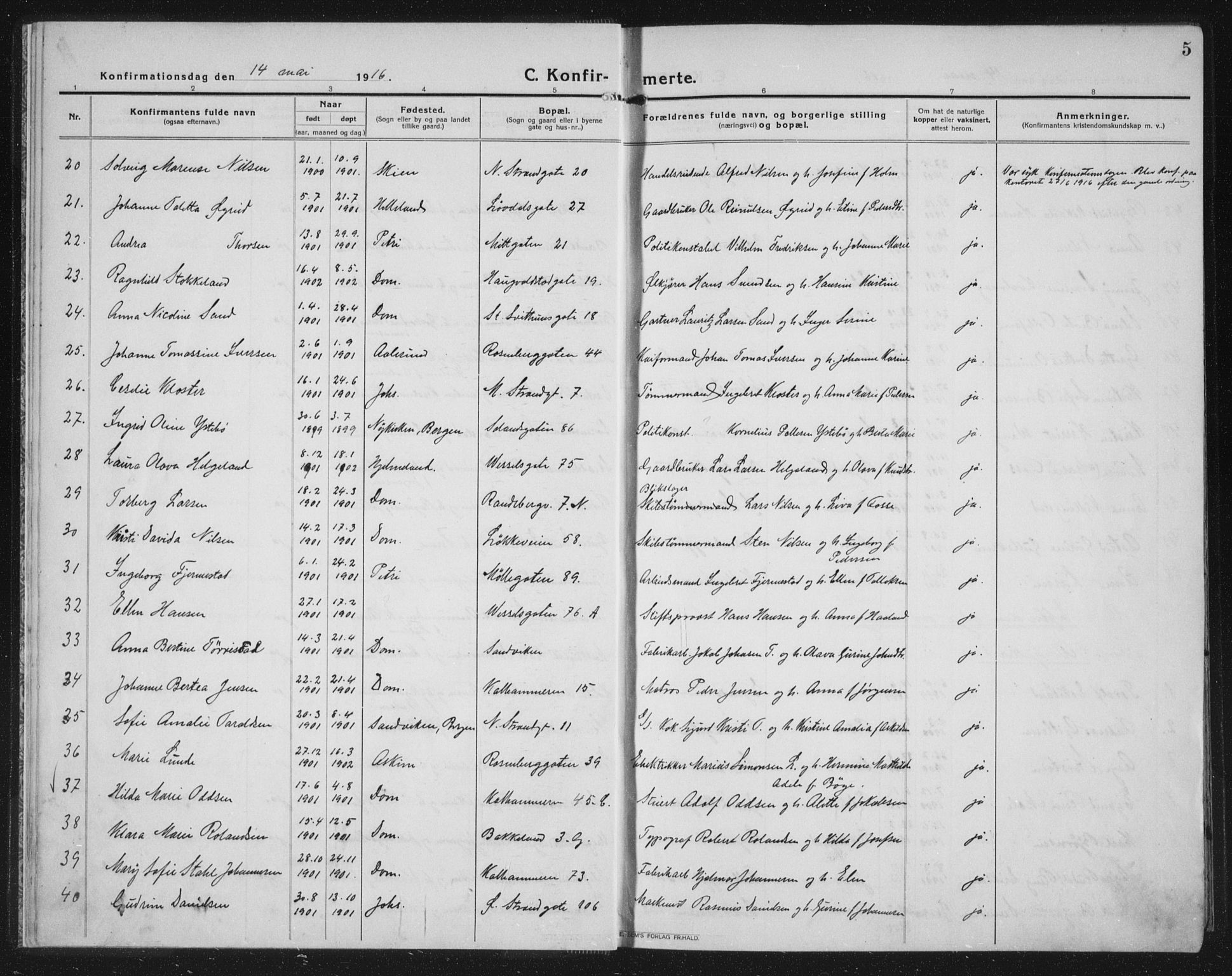 Domkirken sokneprestkontor, AV/SAST-A-101812/002/A/L0019: Parish register (official) no. A 35, 1916-1932, p. 5