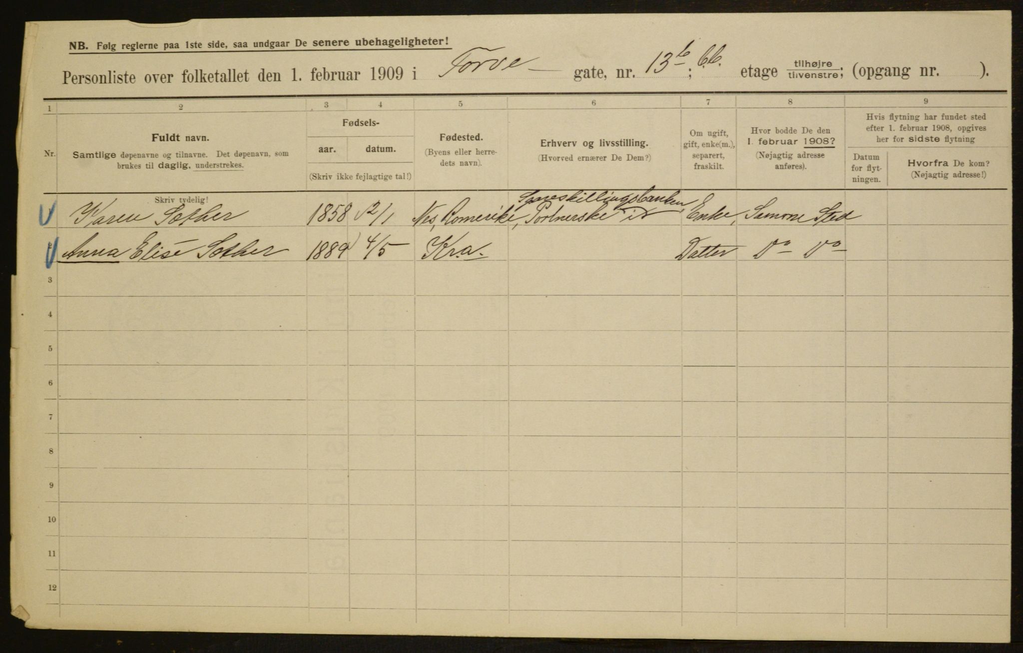 OBA, Municipal Census 1909 for Kristiania, 1909, p. 103391