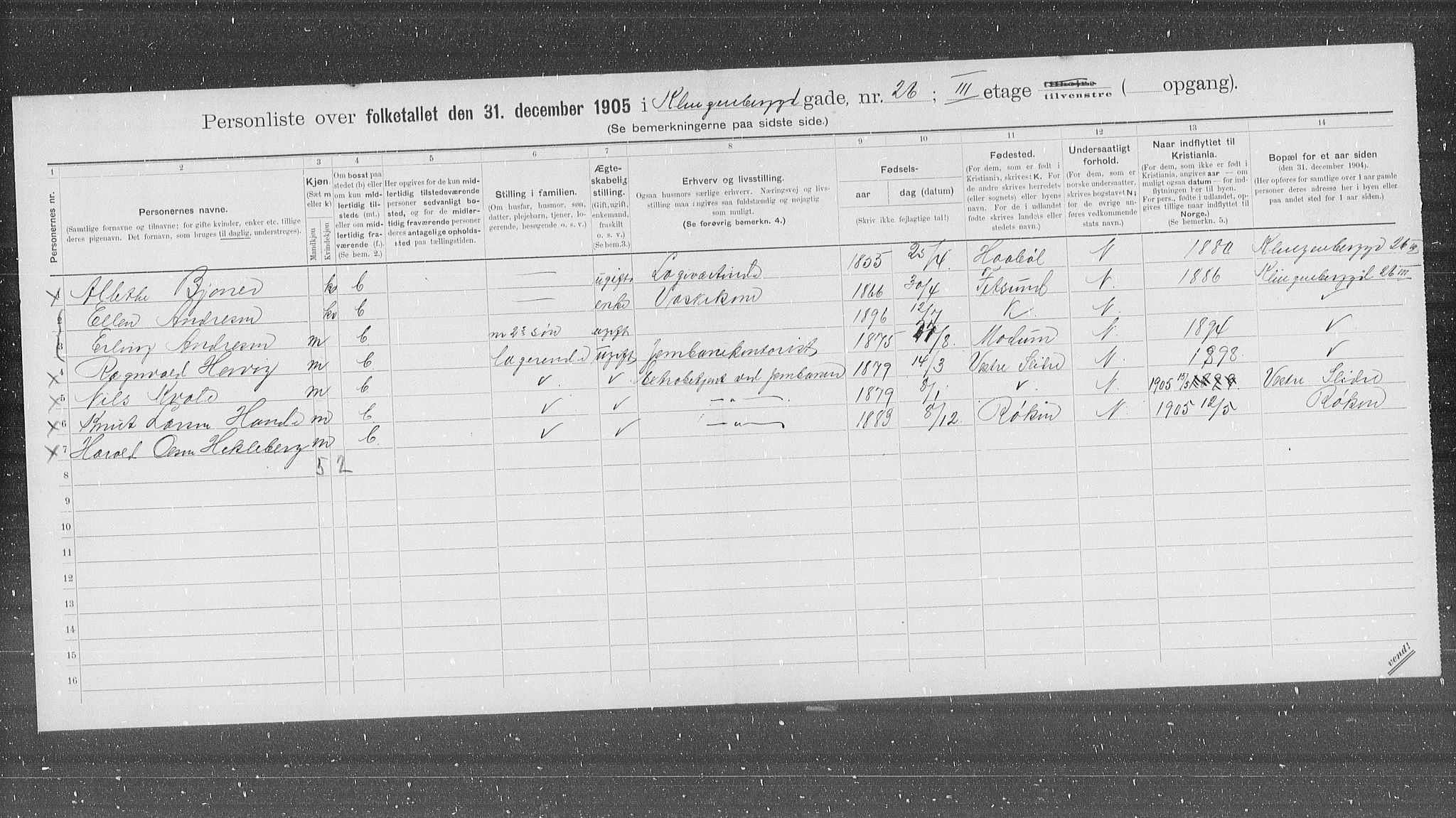 OBA, Municipal Census 1905 for Kristiania, 1905, p. 27425
