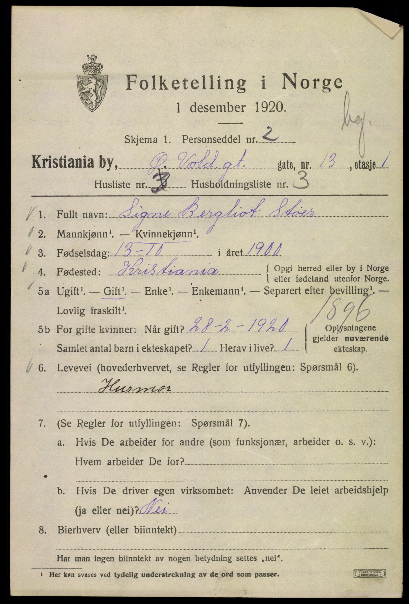 SAO, 1920 census for Kristiania, 1920, p. 658849