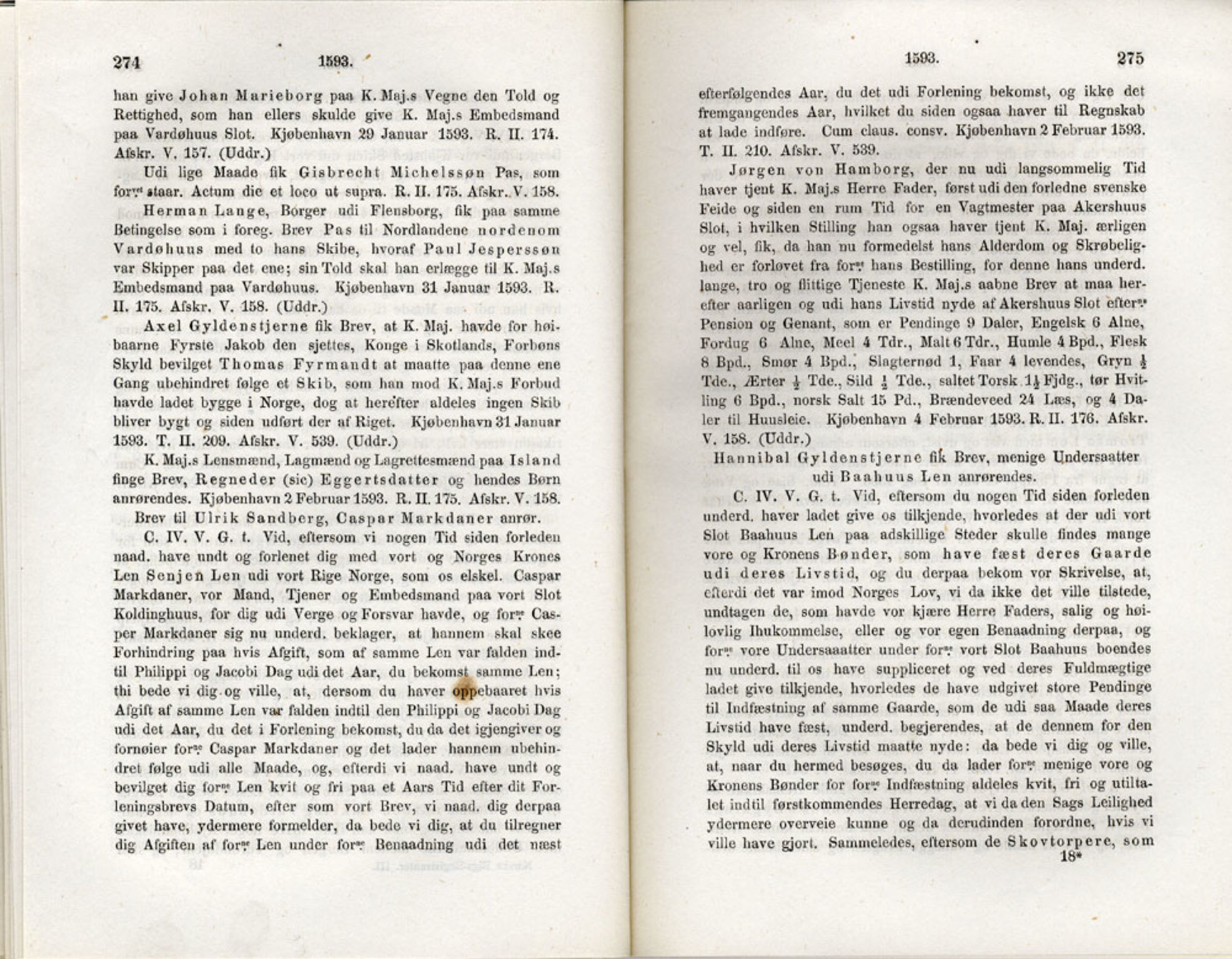 Publikasjoner utgitt av Det Norske Historiske Kildeskriftfond, PUBL/-/-/-: Norske Rigs-Registranter, bind 3, 1588-1602, p. 274-275