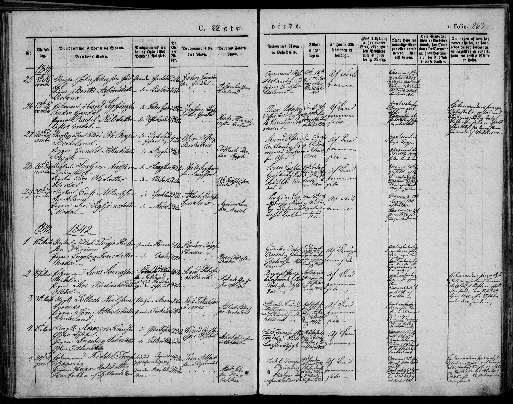 Bakke sokneprestkontor, AV/SAK-1111-0002/F/Fa/Faa/L0004: Parish register (official) no. A 4, 1834-1846, p. 263