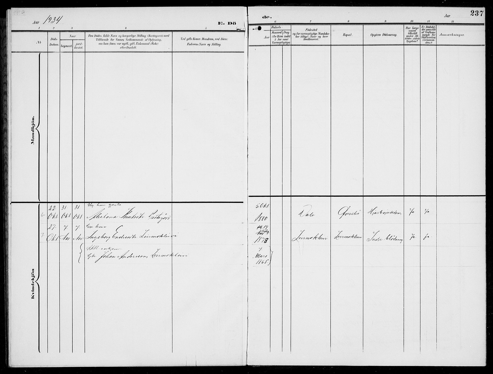 Jostedal sokneprestembete, AV/SAB-A-80601/H/Hab/Habc/L0001: Parish register (copy) no. C 1, 1903-1939, p. 237