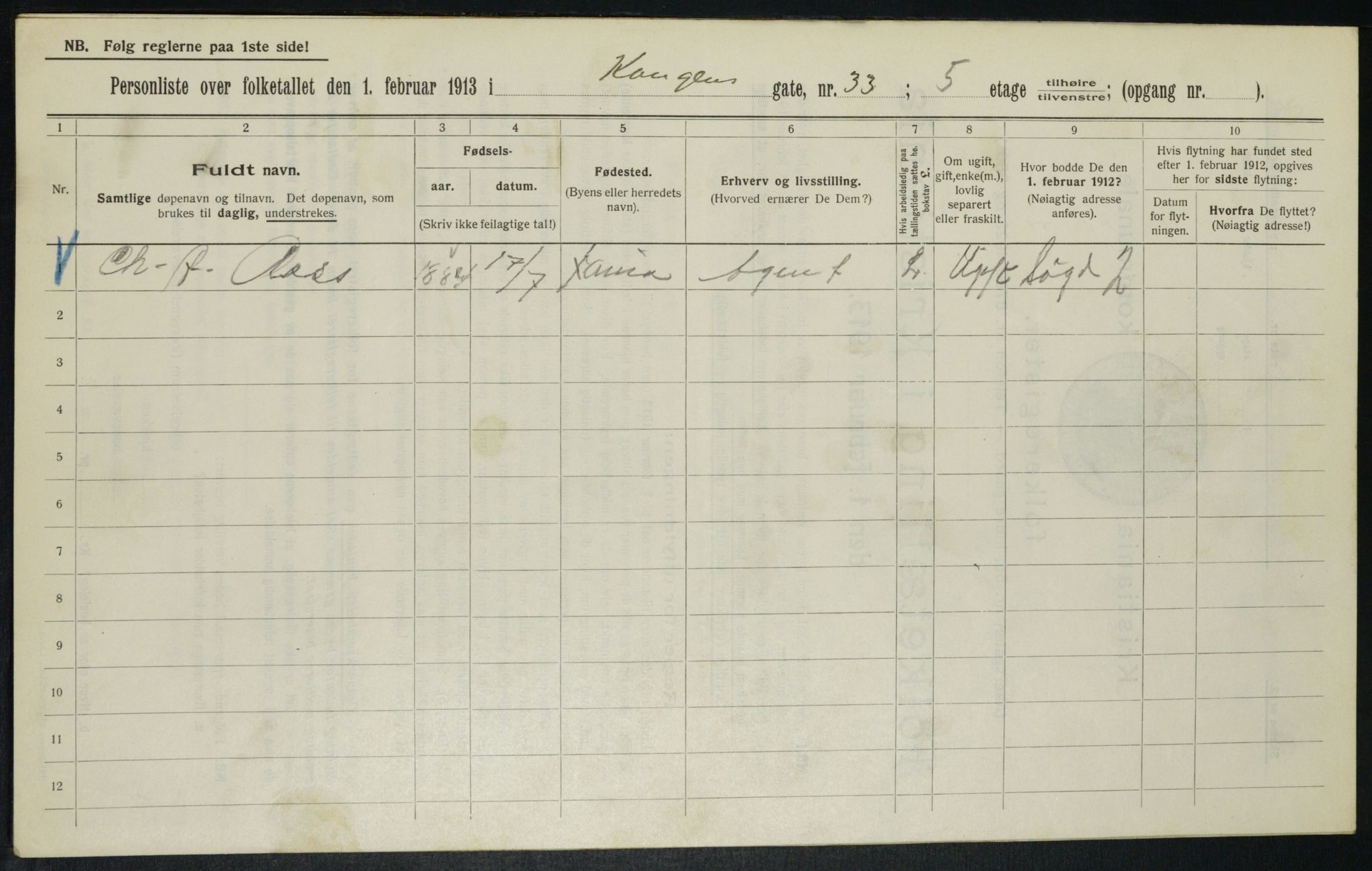 OBA, Municipal Census 1913 for Kristiania, 1913, p. 52371