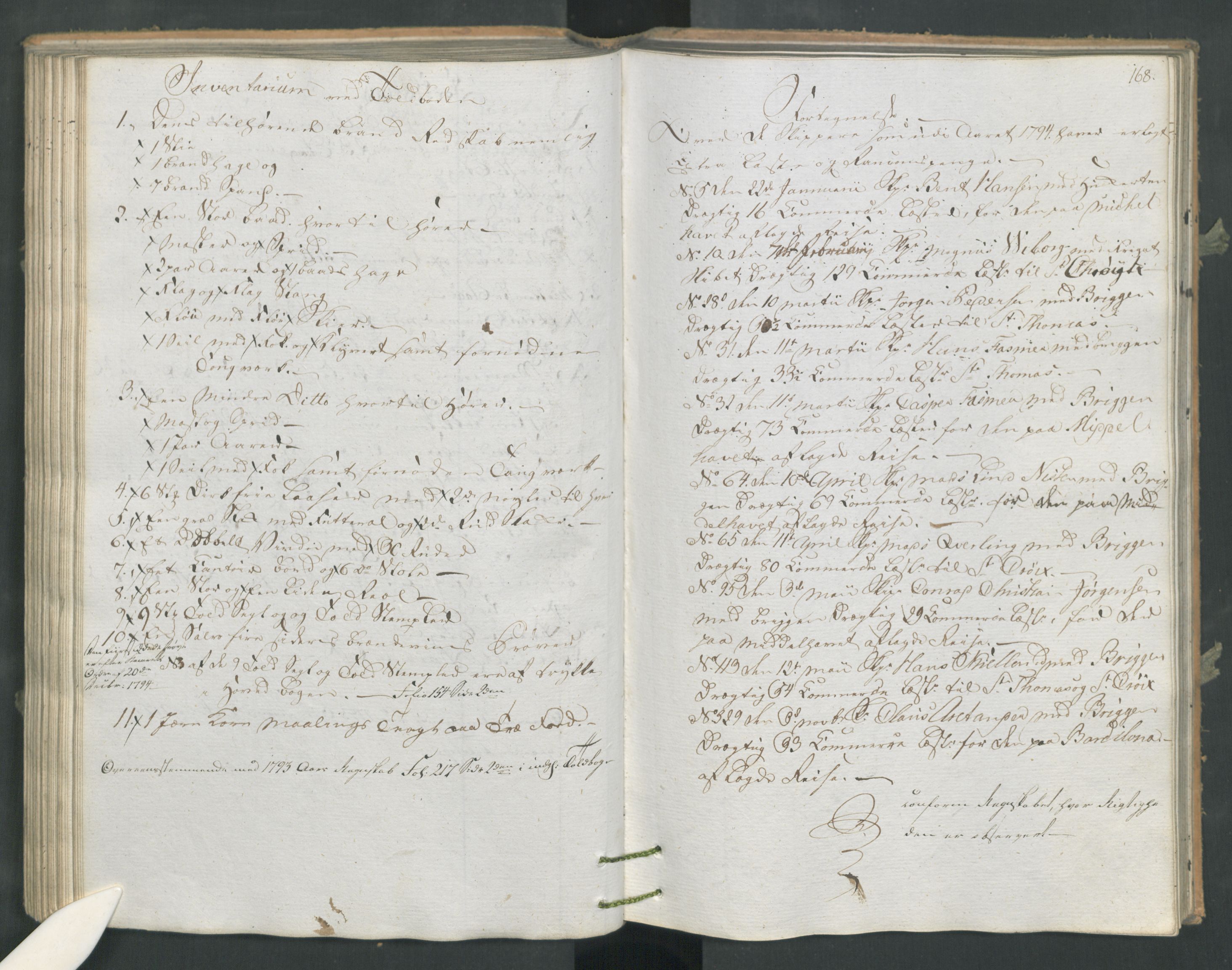Generaltollkammeret, tollregnskaper, AV/RA-EA-5490/R16/L0120/0001: Tollregnskaper Kristiansand / Utgående tollbok, 1794, p. 167b-168a