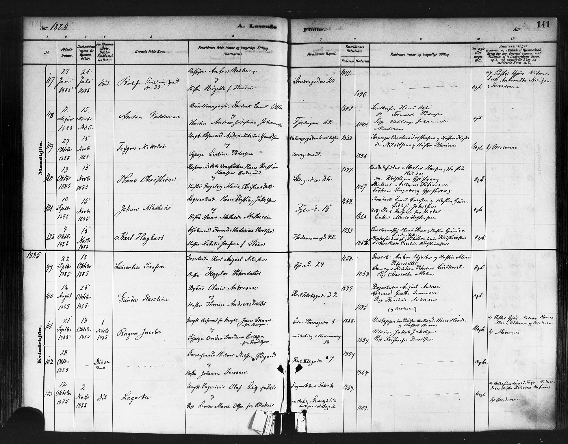 Jakob prestekontor Kirkebøker, SAO/A-10850/F/Fa/L0003: Parish register (official) no. 3, 1880-1895, p. 141