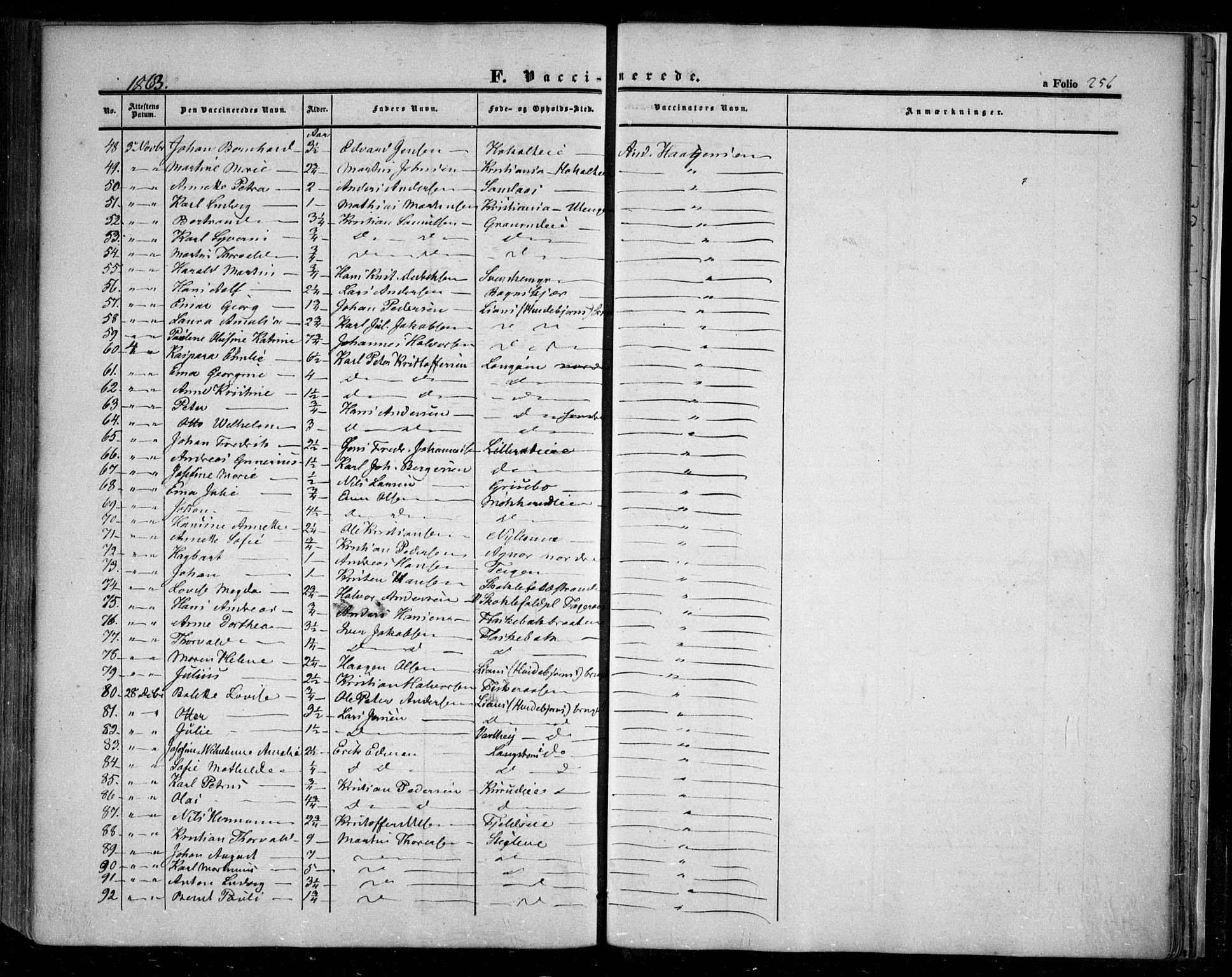 Nesodden prestekontor Kirkebøker, AV/SAO-A-10013/F/Fa/L0007: Parish register (official) no. I 7, 1848-1868, p. 256