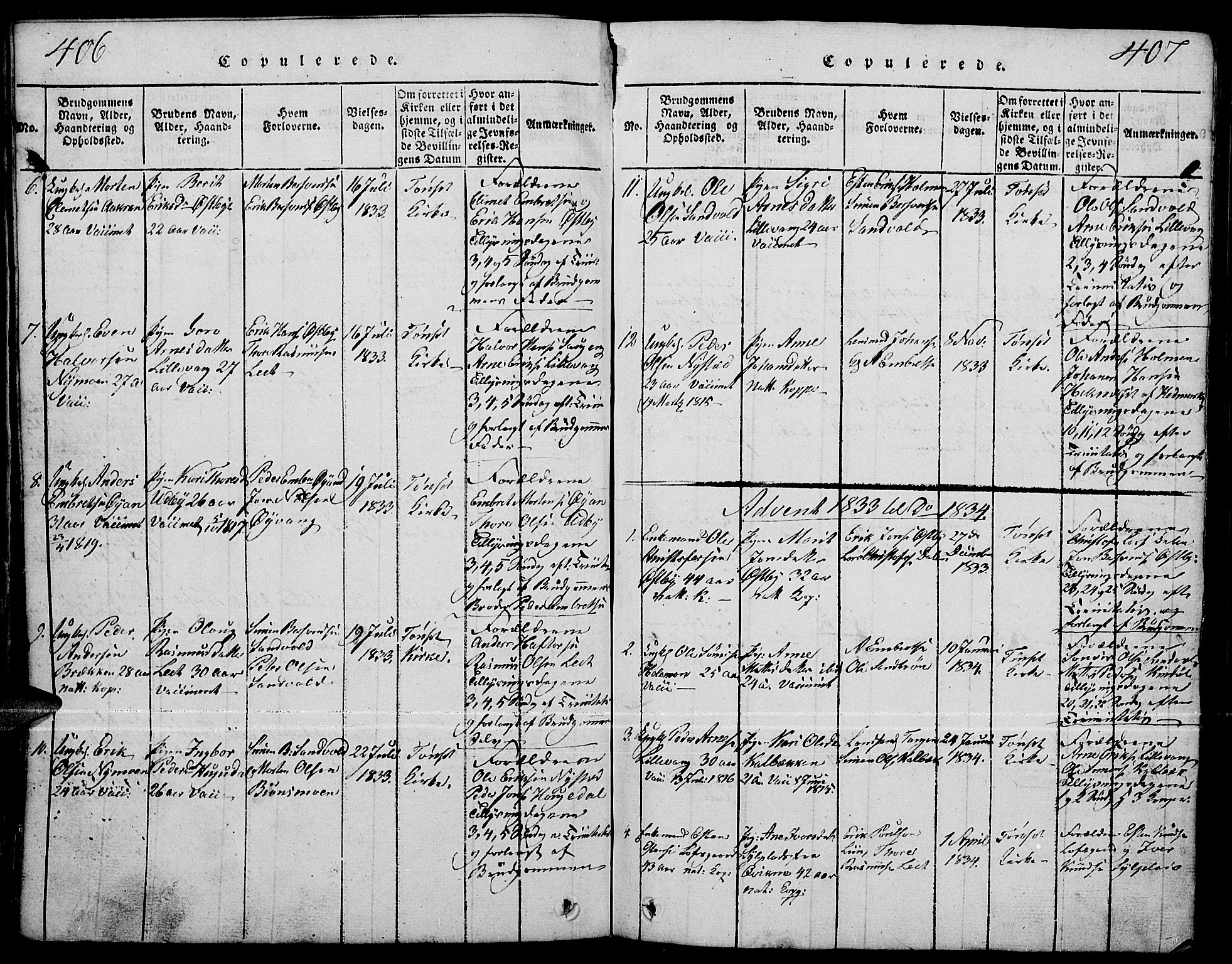 Tynset prestekontor, SAH/PREST-058/H/Ha/Hab/L0001: Parish register (copy) no. 1, 1814-1859, p. 406-407