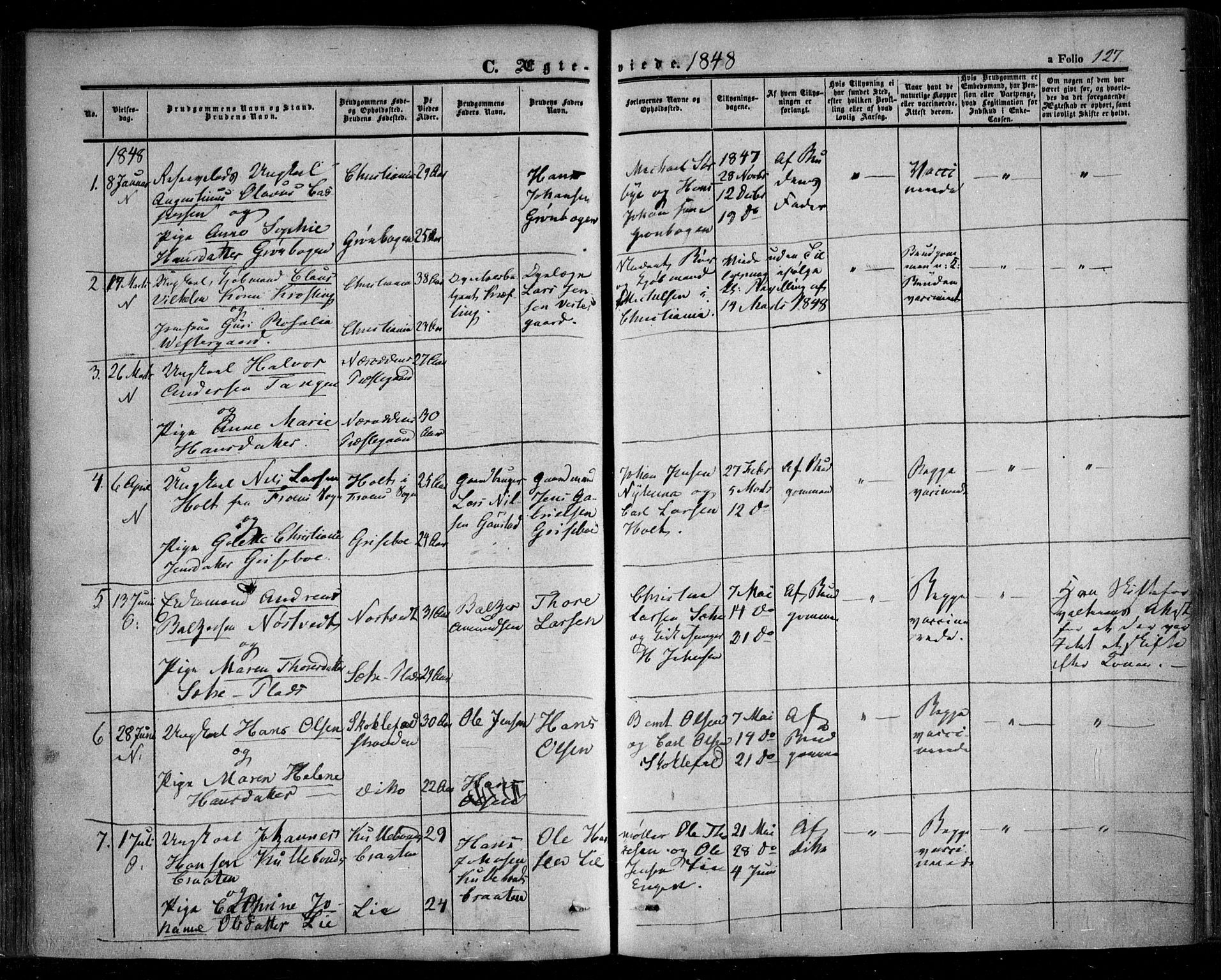 Nesodden prestekontor Kirkebøker, AV/SAO-A-10013/F/Fa/L0007: Parish register (official) no. I 7, 1848-1868, p. 127