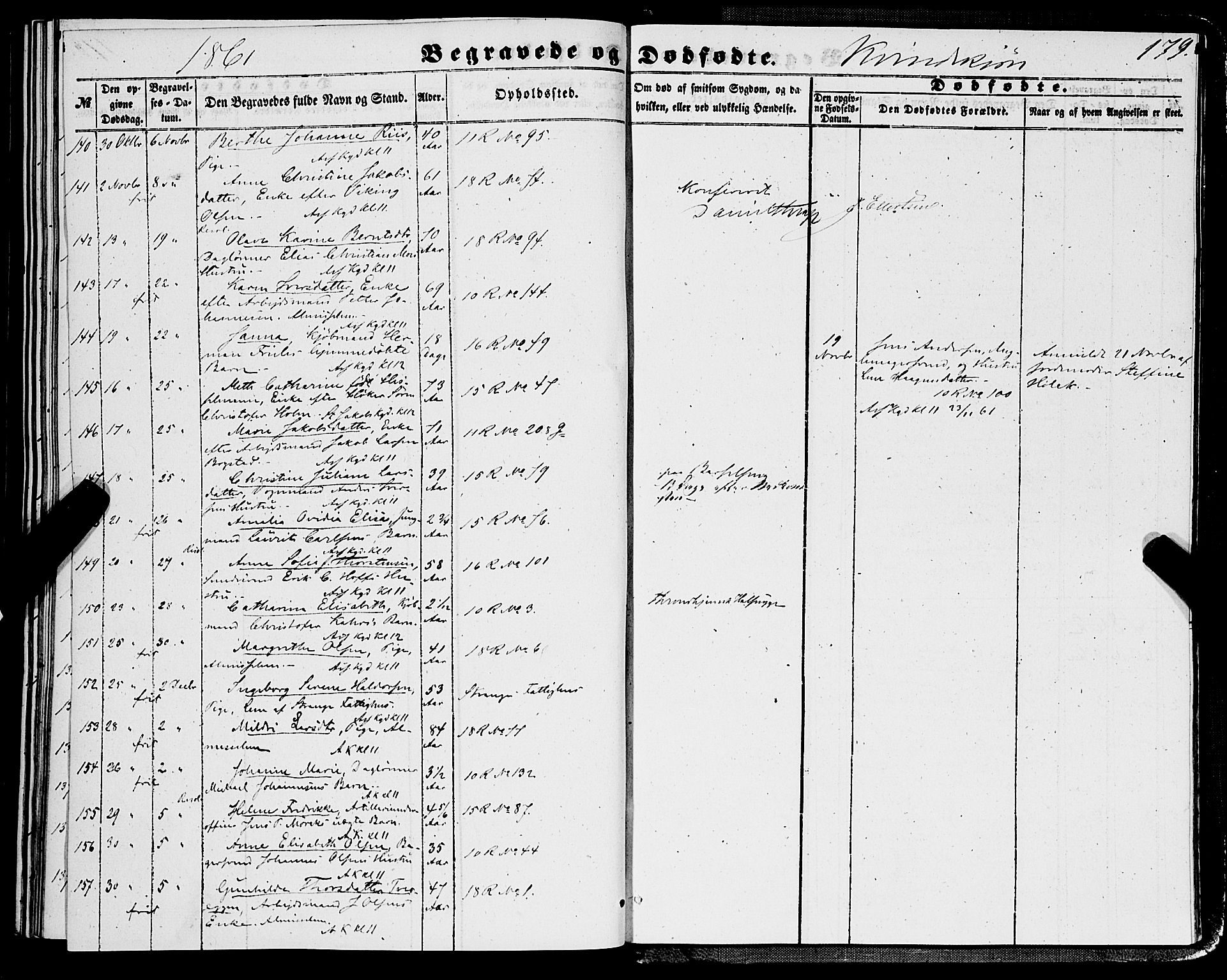 Domkirken sokneprestembete, SAB/A-74801/H/Haa/L0041: Parish register (official) no. E 2, 1853-1863, p. 179