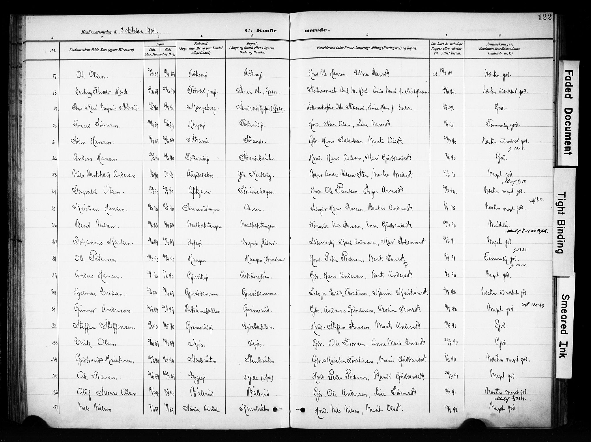 Brandbu prestekontor, SAH/PREST-114/H/Ha/Haa/L0001: Parish register (official) no. 1, 1900-1912, p. 122