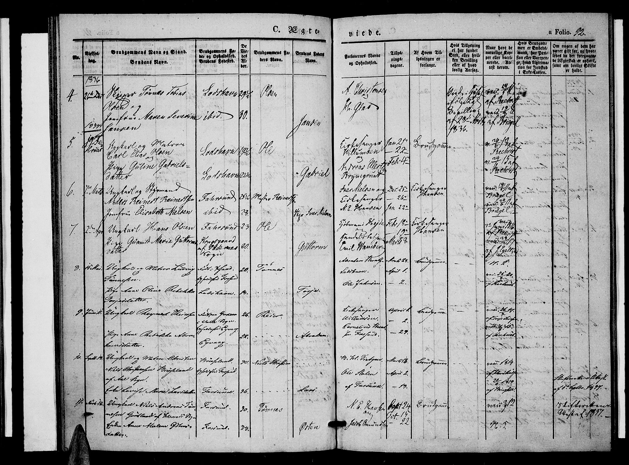 Farsund sokneprestkontor, AV/SAK-1111-0009/F/Fa/L0003: Parish register (official) no. A 3, 1836-1846, p. 92