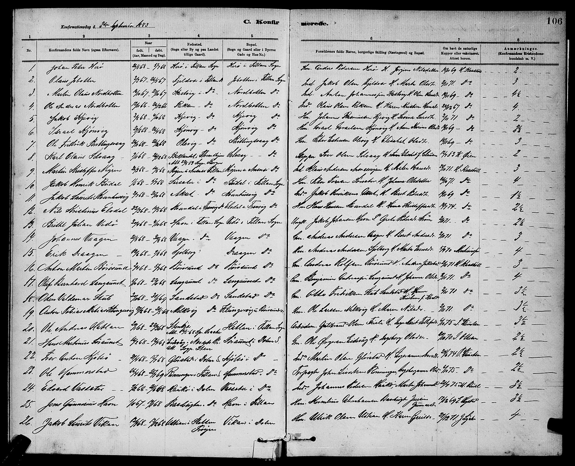 Ministerialprotokoller, klokkerbøker og fødselsregistre - Sør-Trøndelag, SAT/A-1456/637/L0562: Parish register (copy) no. 637C03, 1883-1898, p. 106