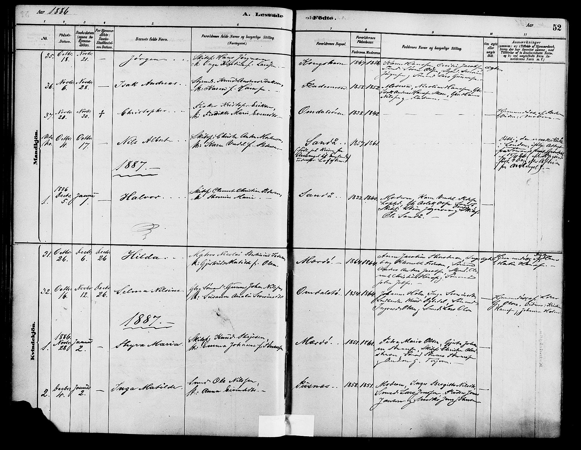 Tromøy sokneprestkontor, AV/SAK-1111-0041/F/Fa/L0009: Parish register (official) no. A 9, 1878-1896, p. 52