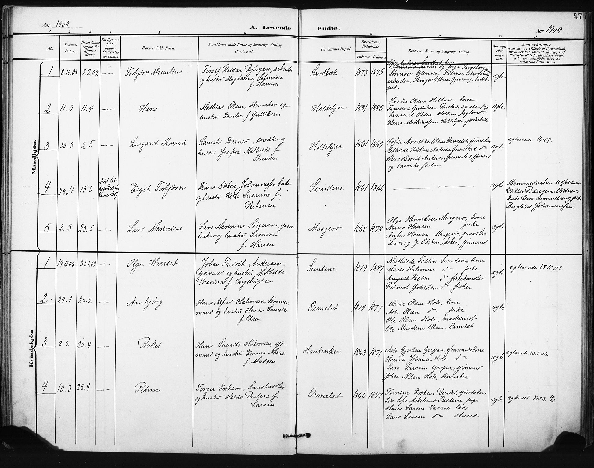 Tjøme kirkebøker, AV/SAKO-A-328/F/Fa/L0005: Parish register (official) no. I 5, 1901-1909, p. 47