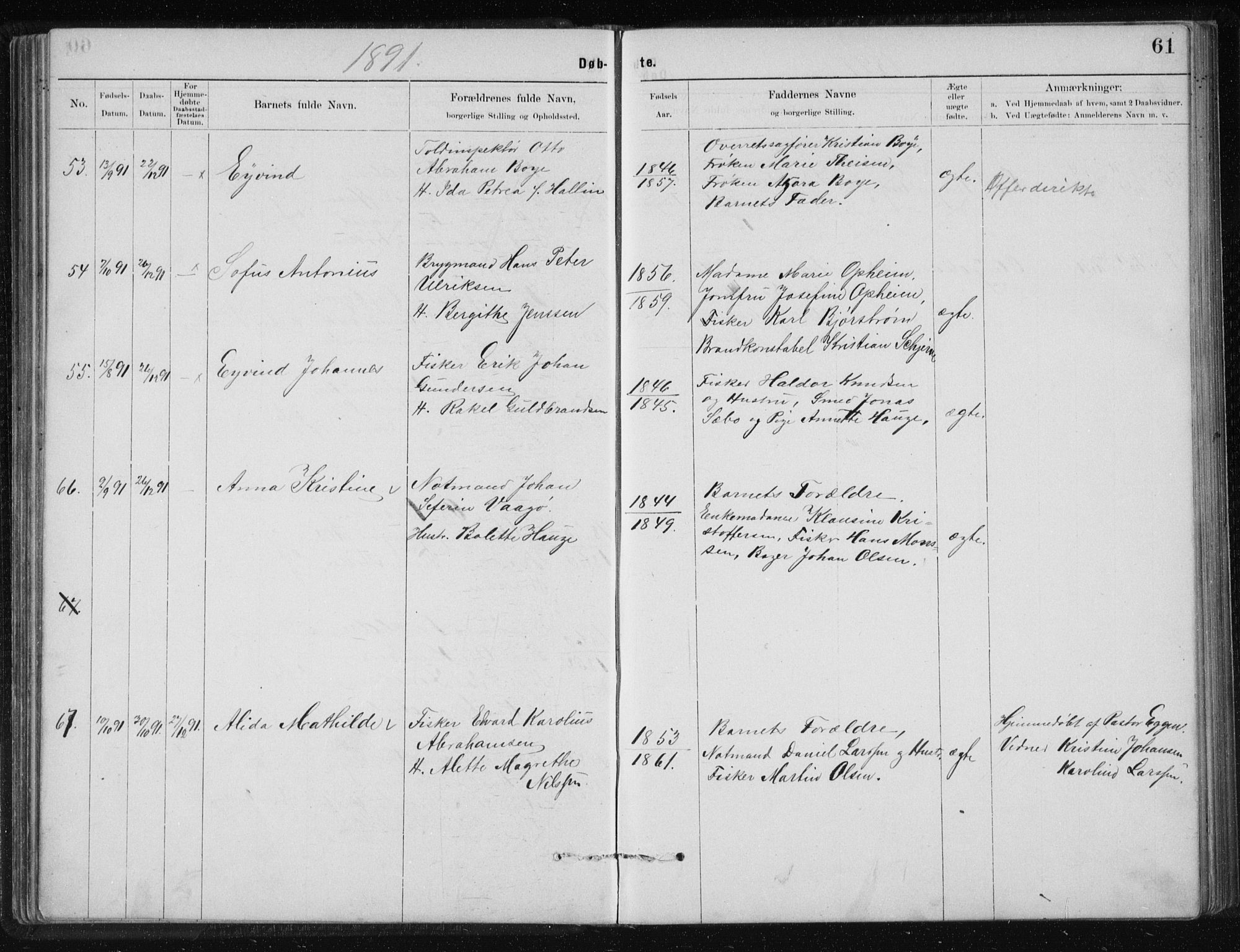 Ministerialprotokoller, klokkerbøker og fødselsregistre - Nordland, AV/SAT-A-1459/801/L0032: Parish register (copy) no. 801C07, 1889-1897, p. 61