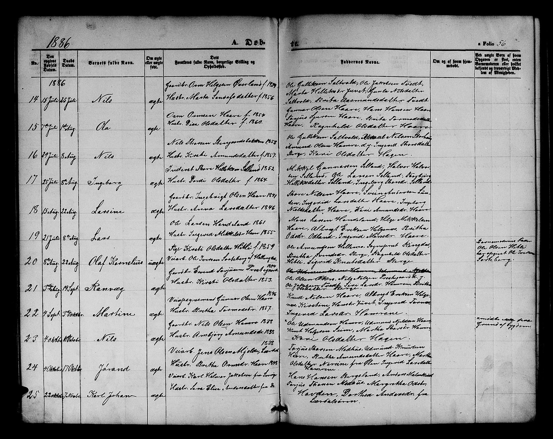 Røldal sokneprestembete, AV/SAB-A-100247: Parish register (copy) no. A 2, 1861-1886, p. 56