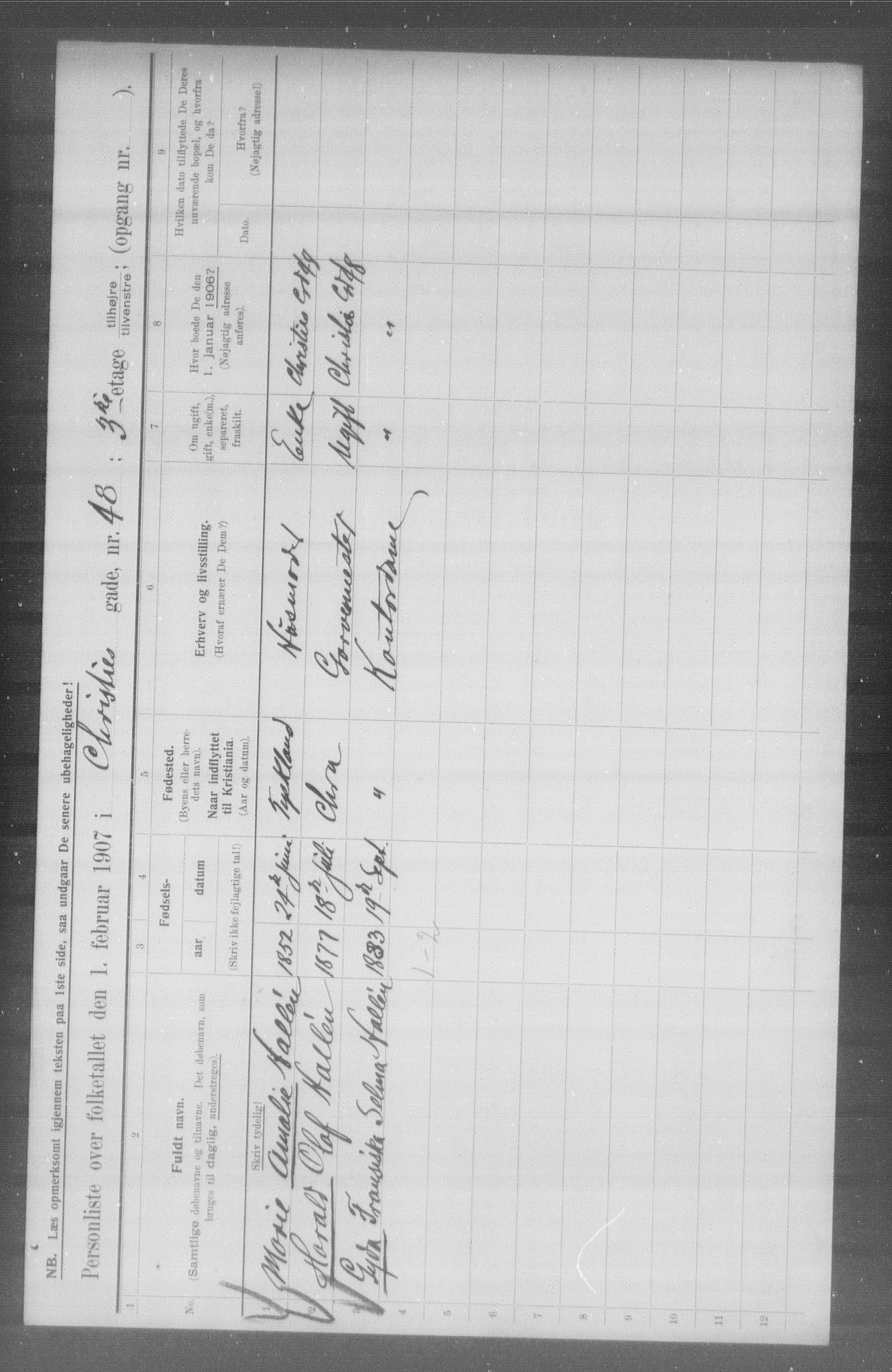 OBA, Municipal Census 1907 for Kristiania, 1907, p. 6528