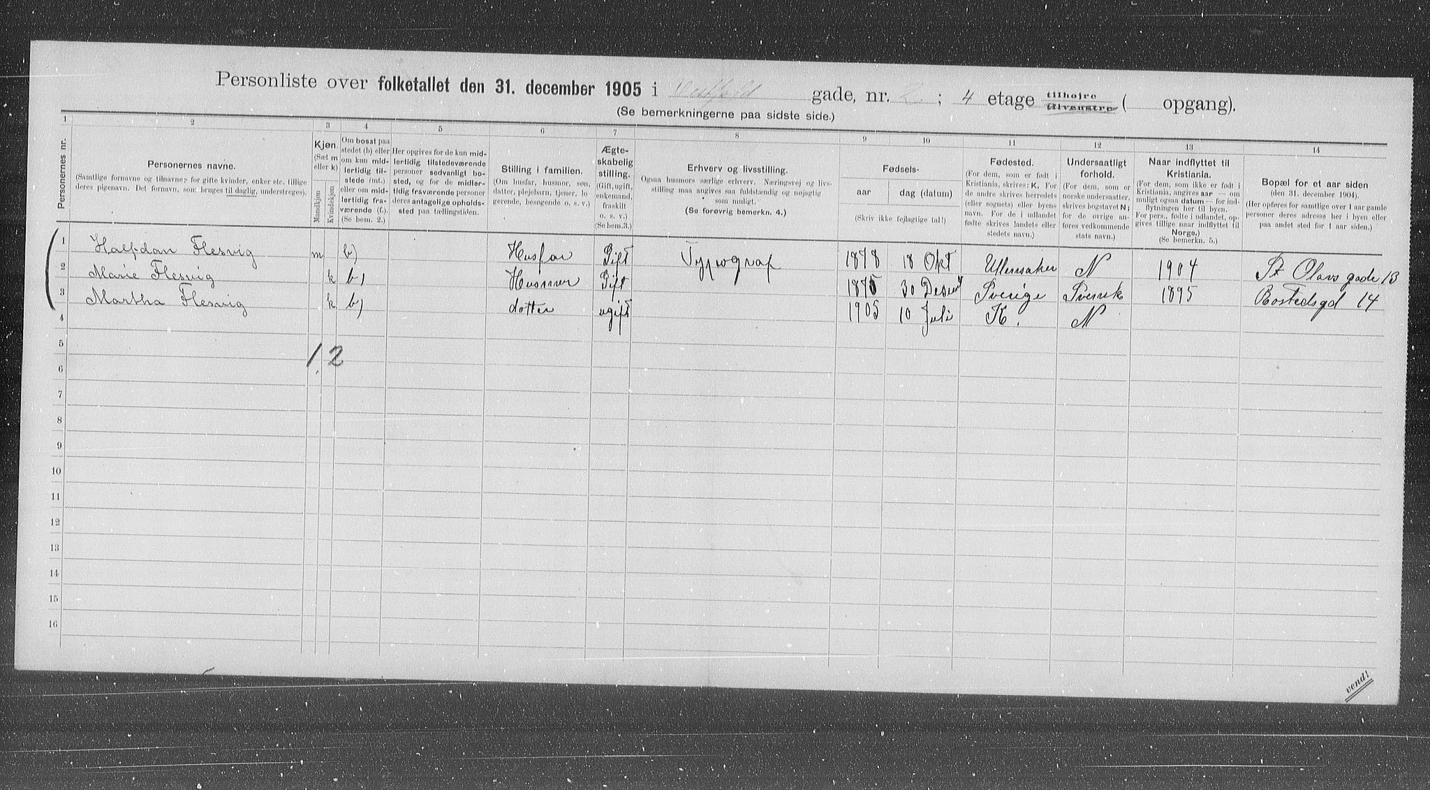 OBA, Municipal Census 1905 for Kristiania, 1905, p. 64373