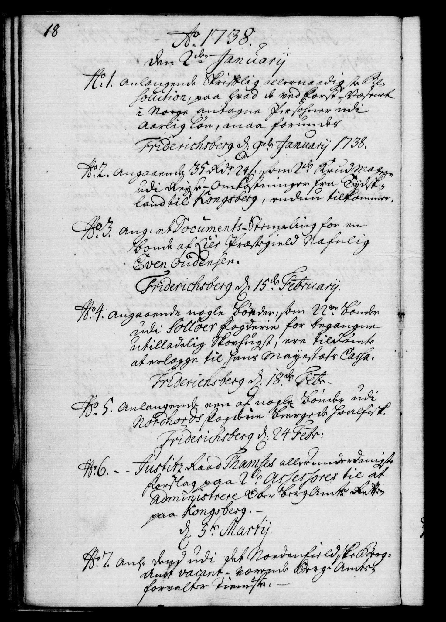 Rentekammeret, Kammerkanselliet, RA/EA-3111/G/Gf/Gfb/L0004: Register til norske relasjons- og resolusjonsprotokoller (merket RK 52.99), 1736-1743, p. 18