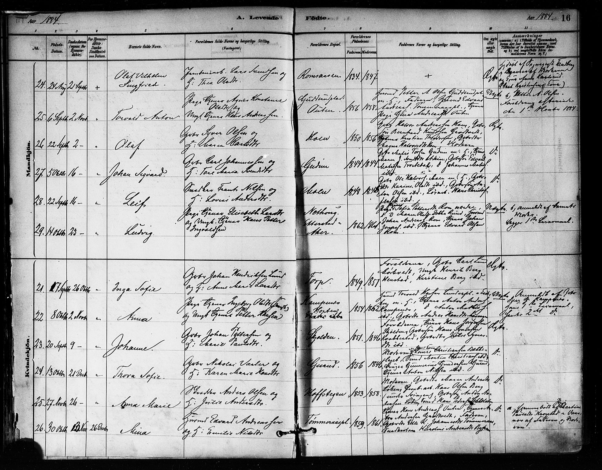 Askim prestekontor Kirkebøker, AV/SAO-A-10900/F/Fa/L0007: Parish register (official) no. 7, 1882-1897, p. 16