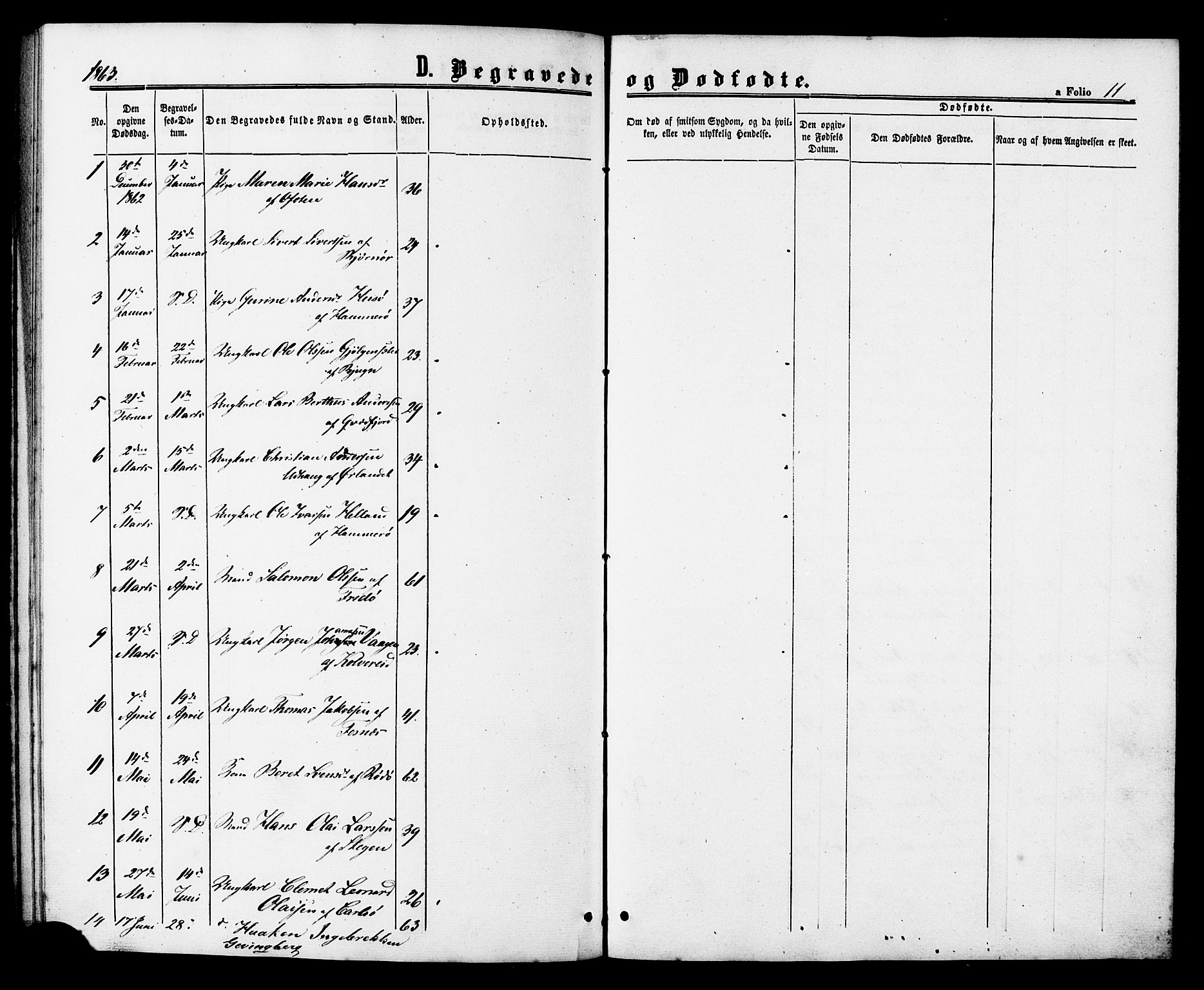 Ministerialprotokoller, klokkerbøker og fødselsregistre - Sør-Trøndelag, AV/SAT-A-1456/629/L0485: Parish register (official) no. 629A01, 1862-1869, p. 11