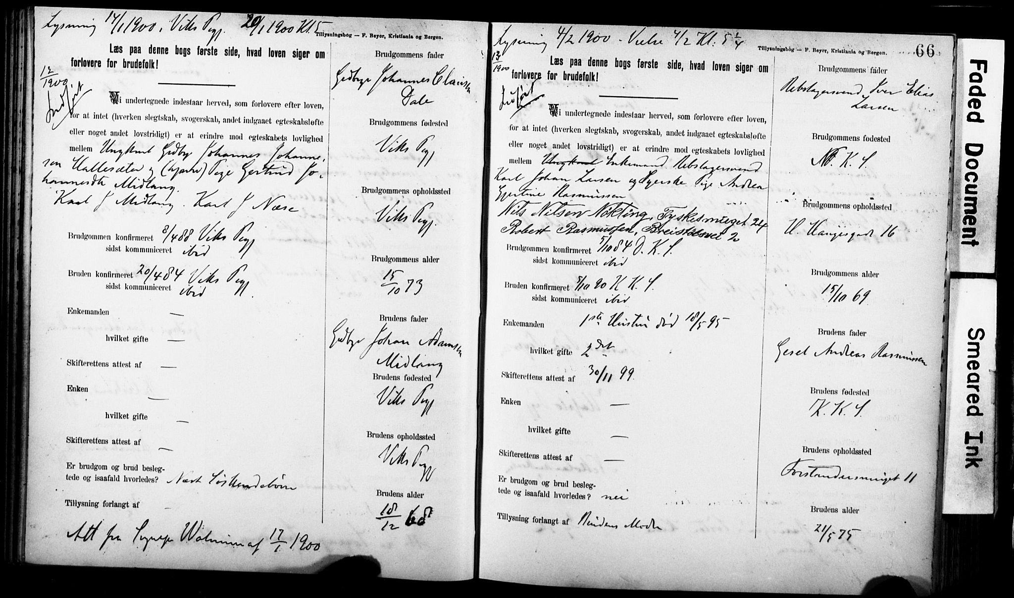 Korskirken sokneprestembete, AV/SAB-A-76101: Best man's statements no. II.5.7, 1898-1903, p. 66