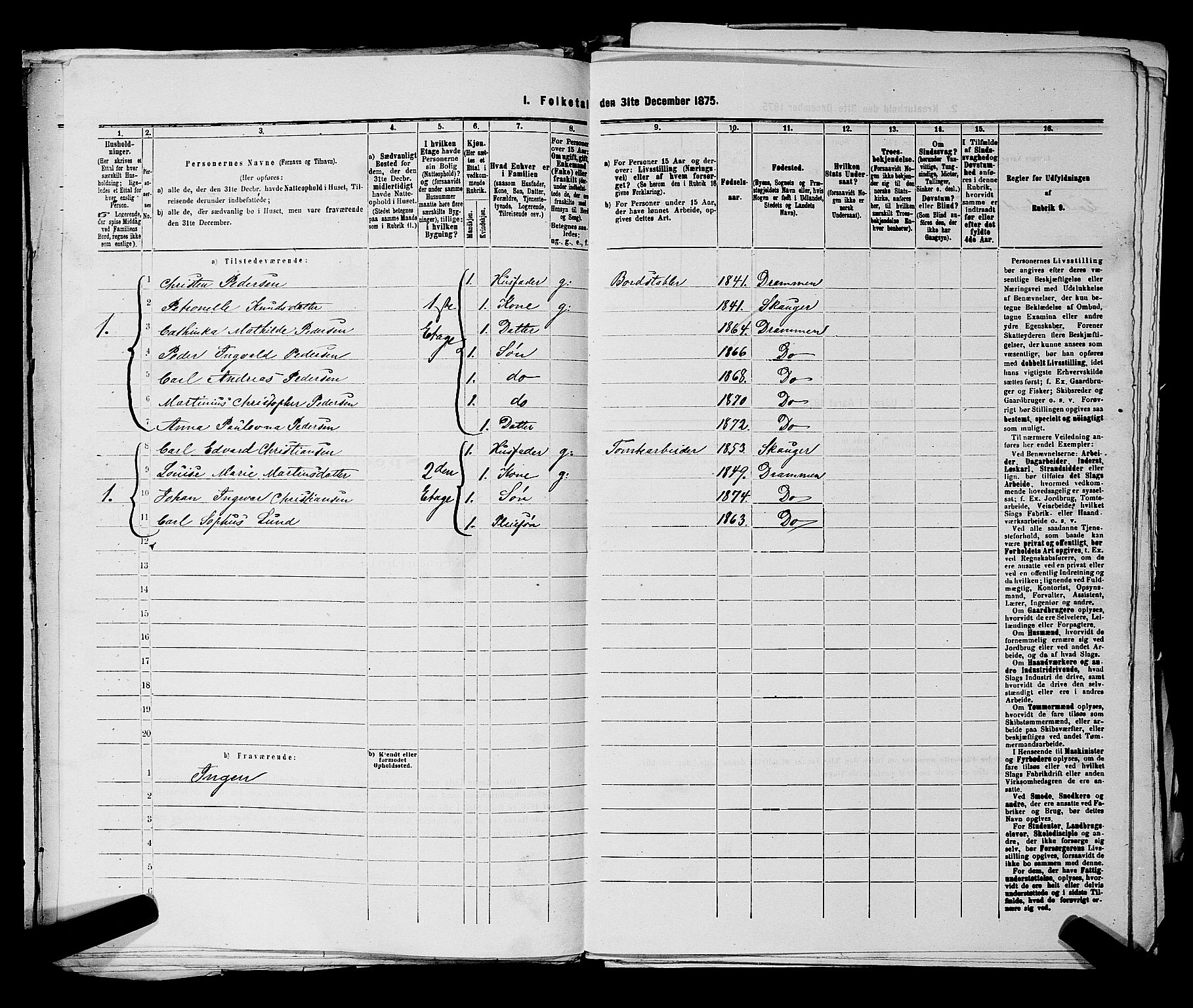 SAKO, 1875 census for 0602 Drammen, 1875, p. 1871