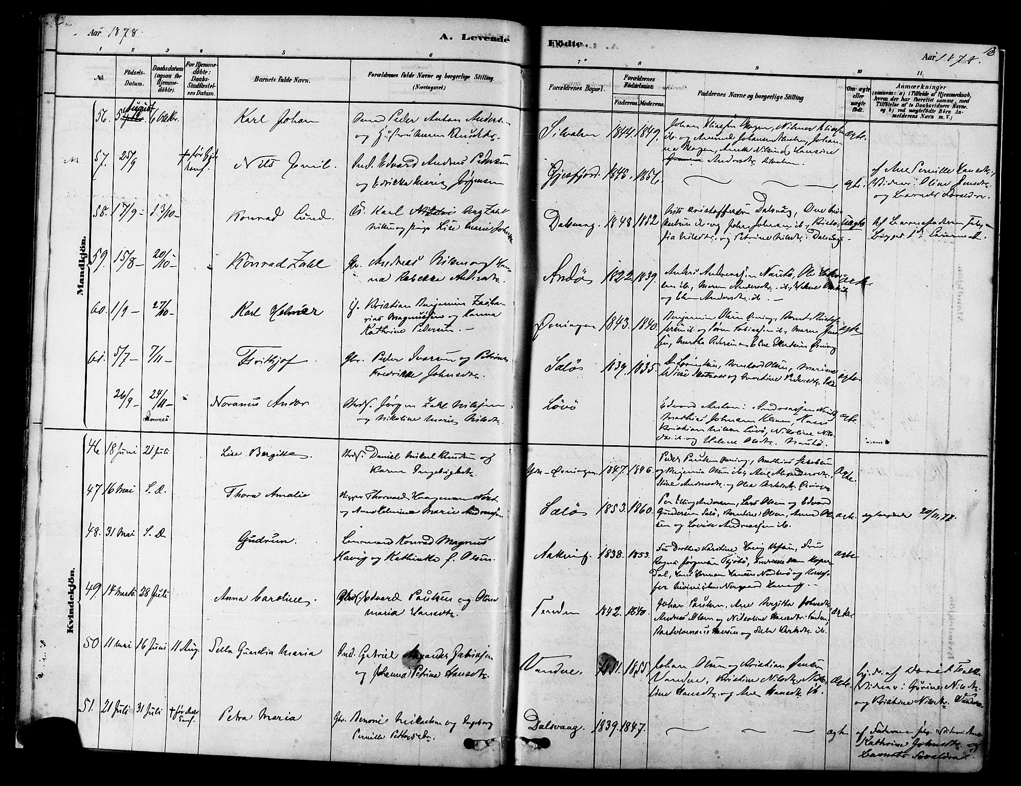 Ministerialprotokoller, klokkerbøker og fødselsregistre - Nordland, AV/SAT-A-1459/834/L0507: Parish register (official) no. 834A05, 1878-1892, p. 13