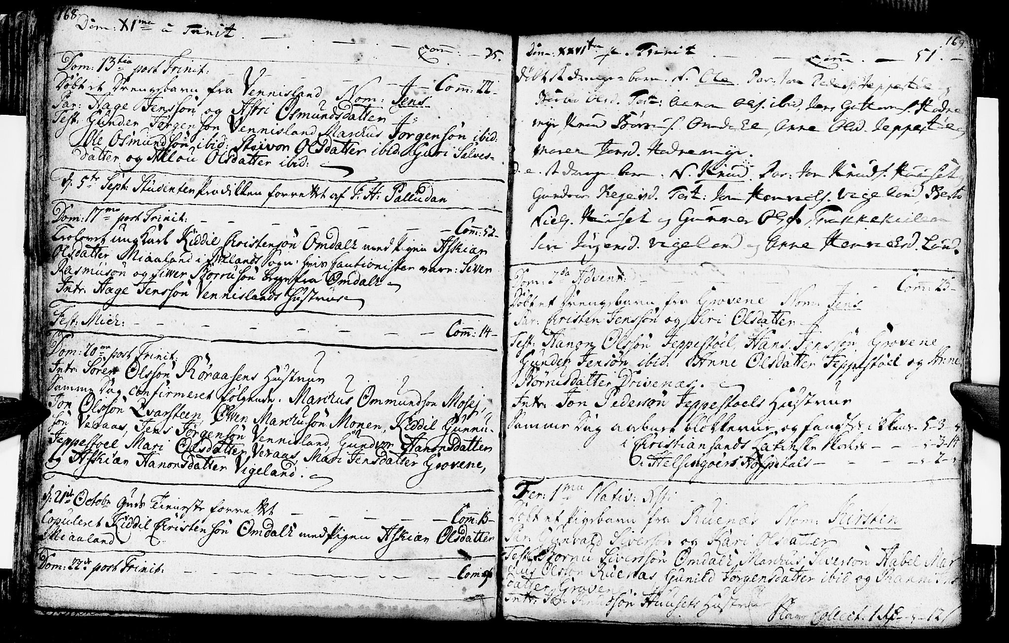 Vennesla sokneprestkontor, AV/SAK-1111-0045/Fa/Fab/L0001: Parish register (official) no. A 1, 1741-1794, p. 168-169