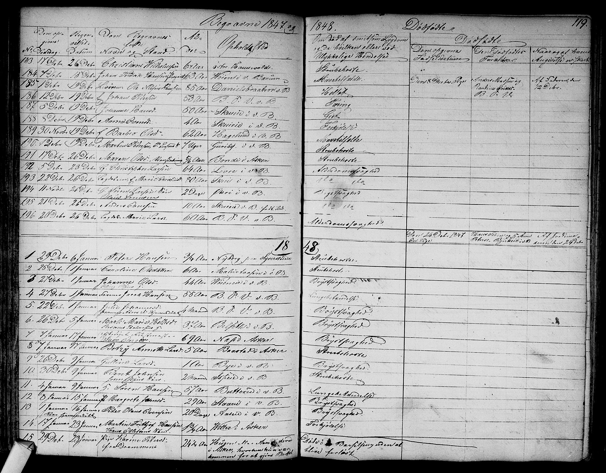 Asker prestekontor Kirkebøker, SAO/A-10256a/F/Fa/L0011: Parish register (official) no. I 11, 1825-1878, p. 119