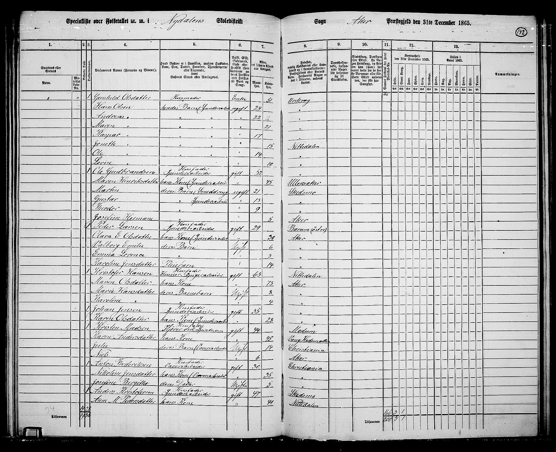 RA, 1865 census for Vestre Aker, 1865, p. 125