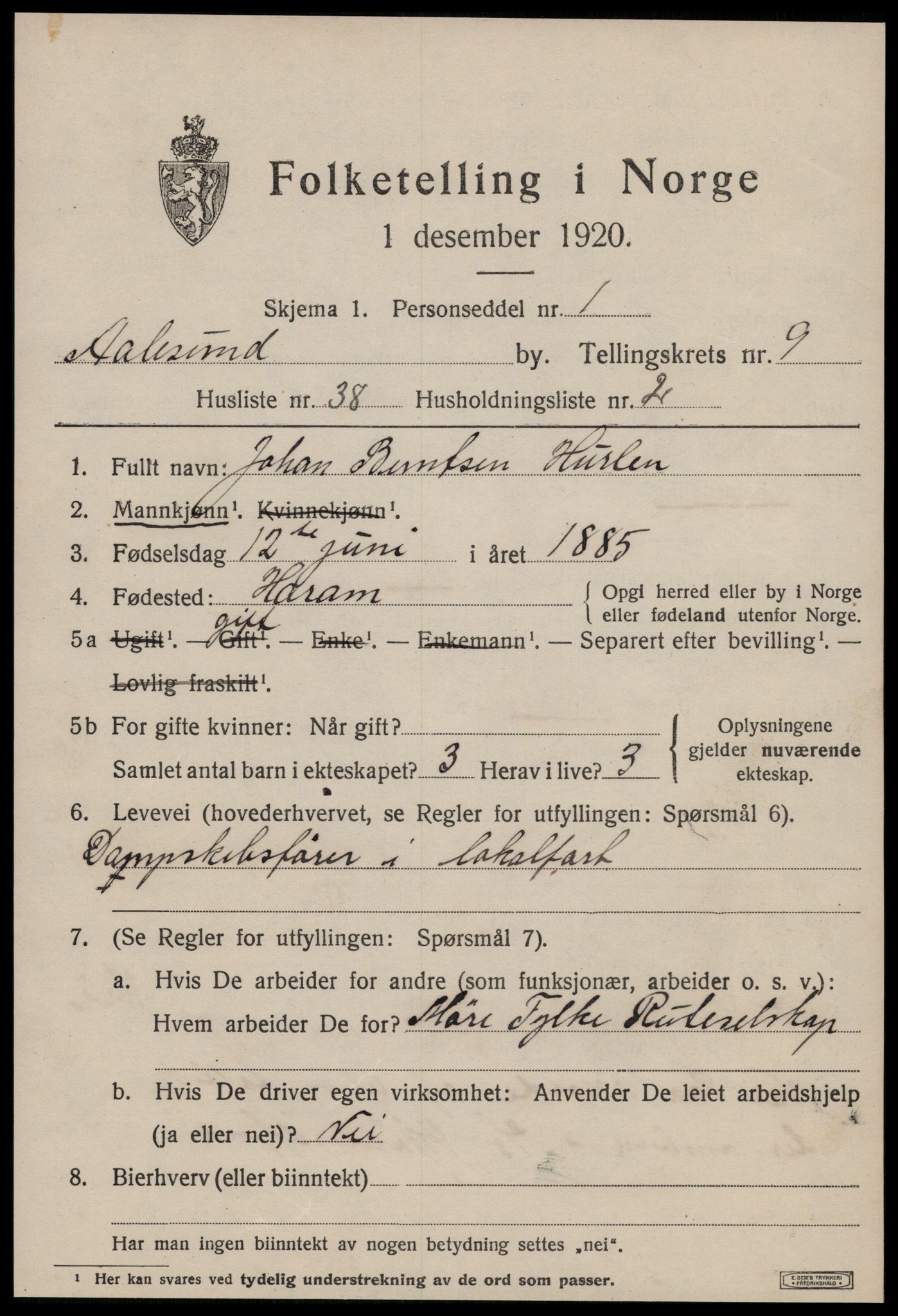 SAT, 1920 census for Ålesund, 1920, p. 23814