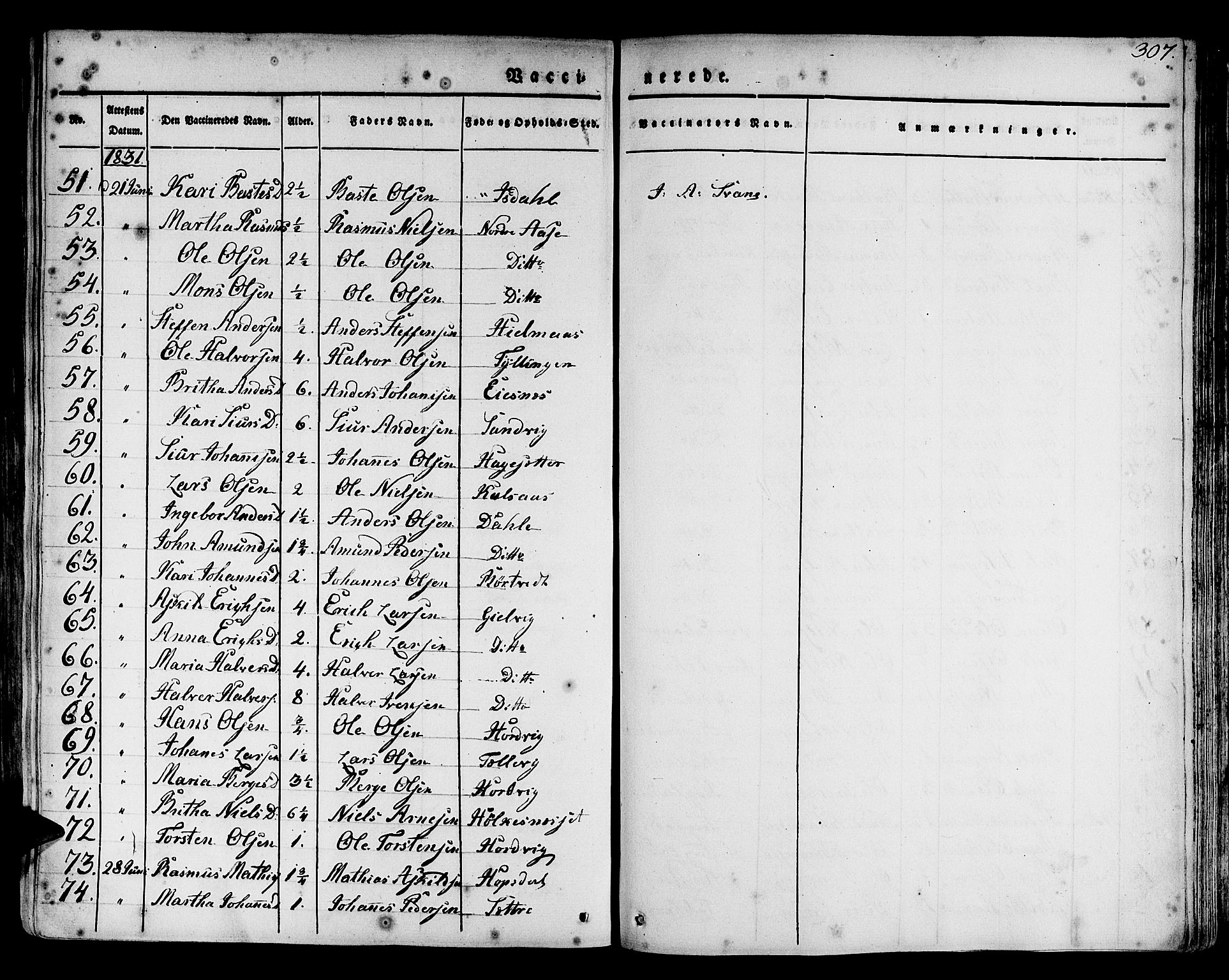 Hamre sokneprestembete, AV/SAB-A-75501/H/Ha/Haa/Haaa/L0011: Parish register (official) no. A 11, 1826-1834, p. 307