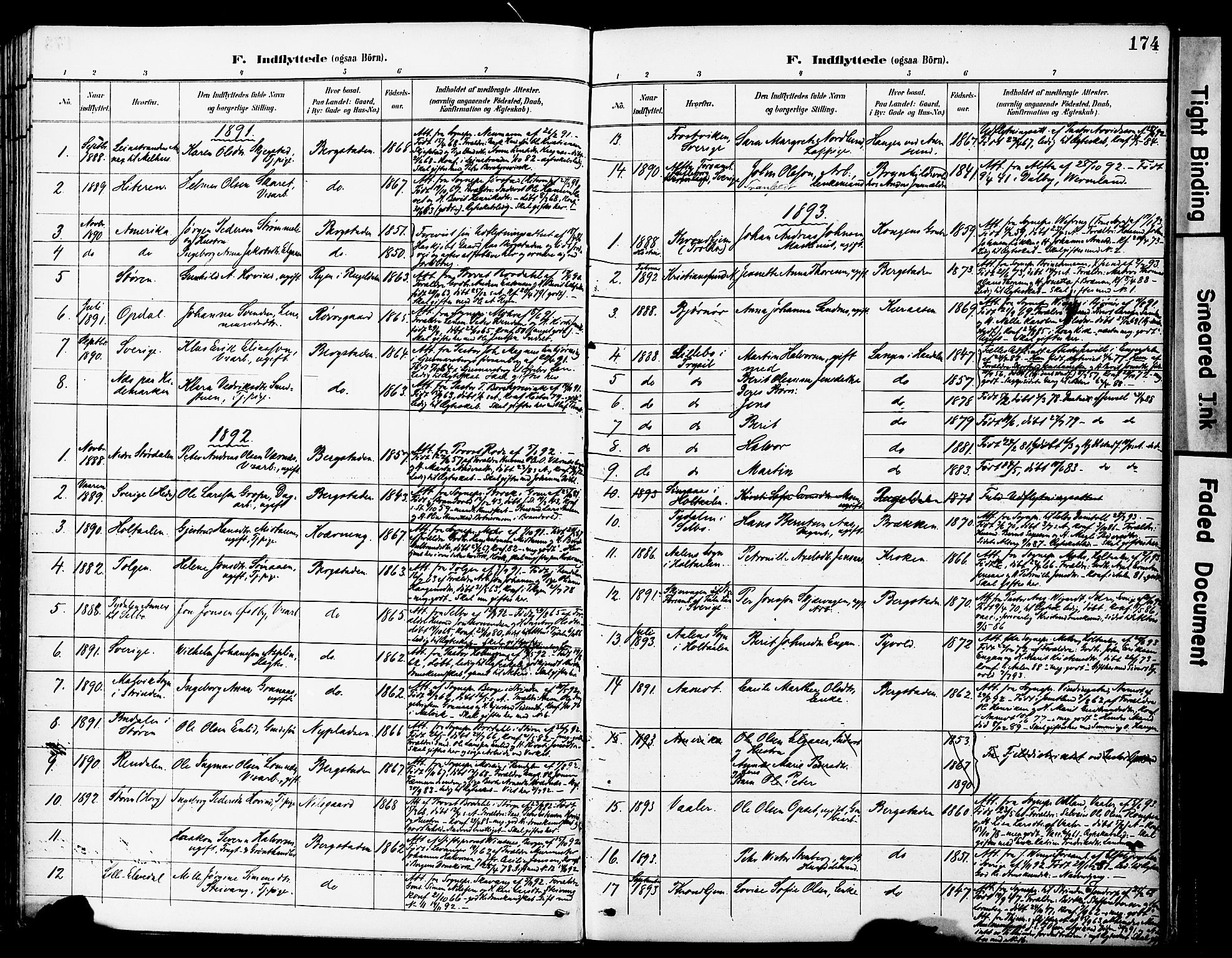 Ministerialprotokoller, klokkerbøker og fødselsregistre - Sør-Trøndelag, SAT/A-1456/681/L0935: Parish register (official) no. 681A13, 1890-1898, p. 174