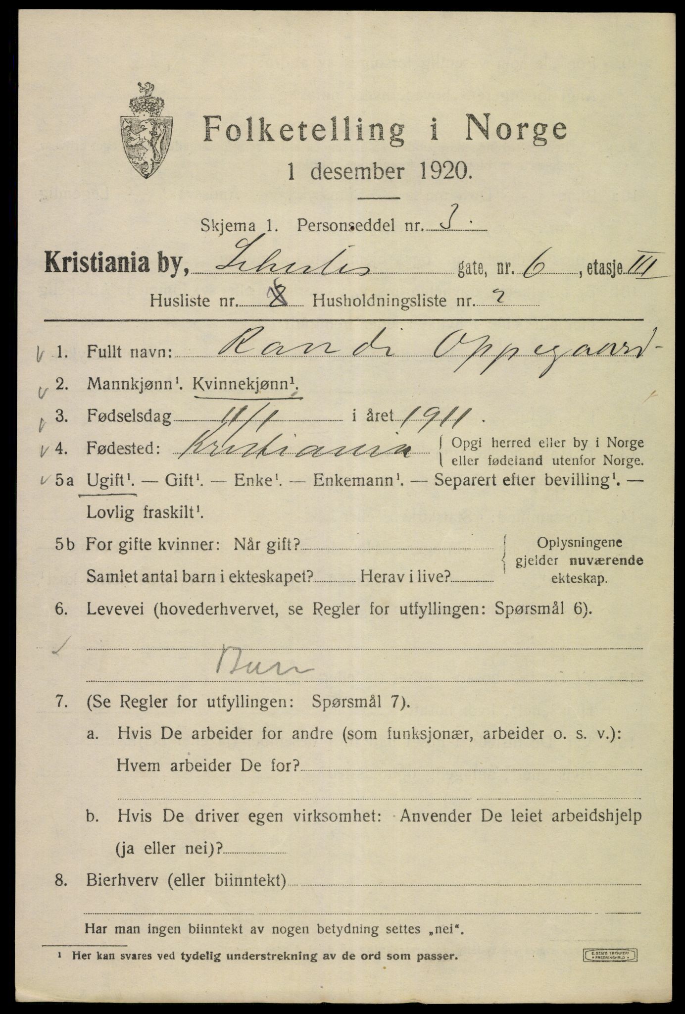 SAO, 1920 census for Kristiania, 1920, p. 505577