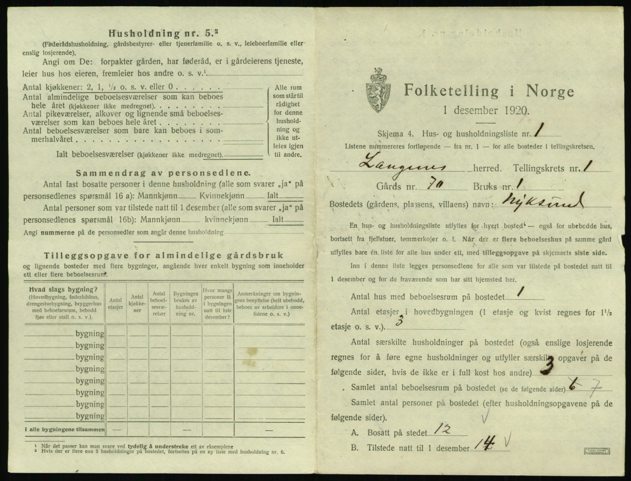 SAT, 1920 census for Langenes, 1920, p. 28