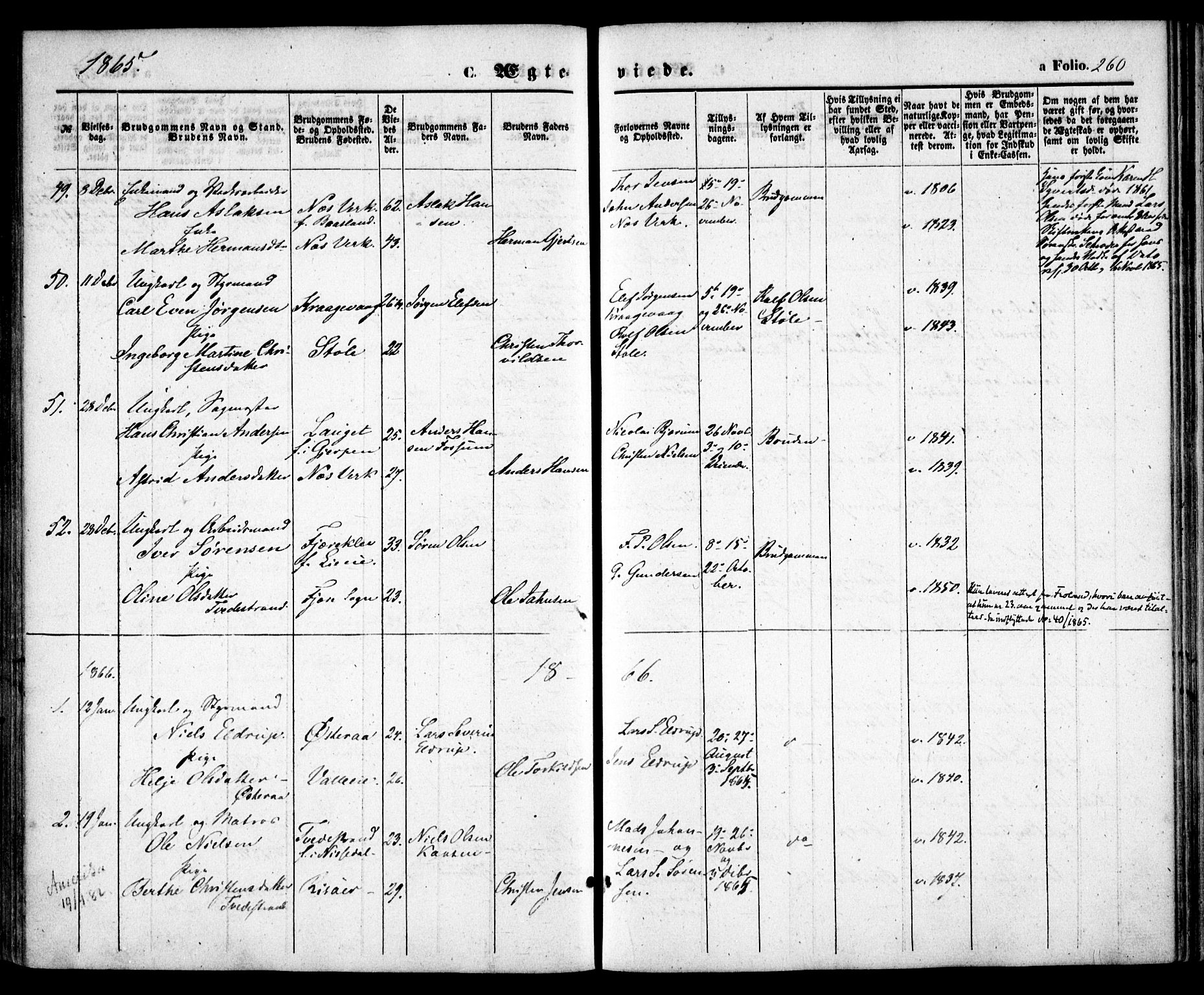 Holt sokneprestkontor, SAK/1111-0021/F/Fa/L0009: Parish register (official) no. A 9, 1861-1871, p. 260