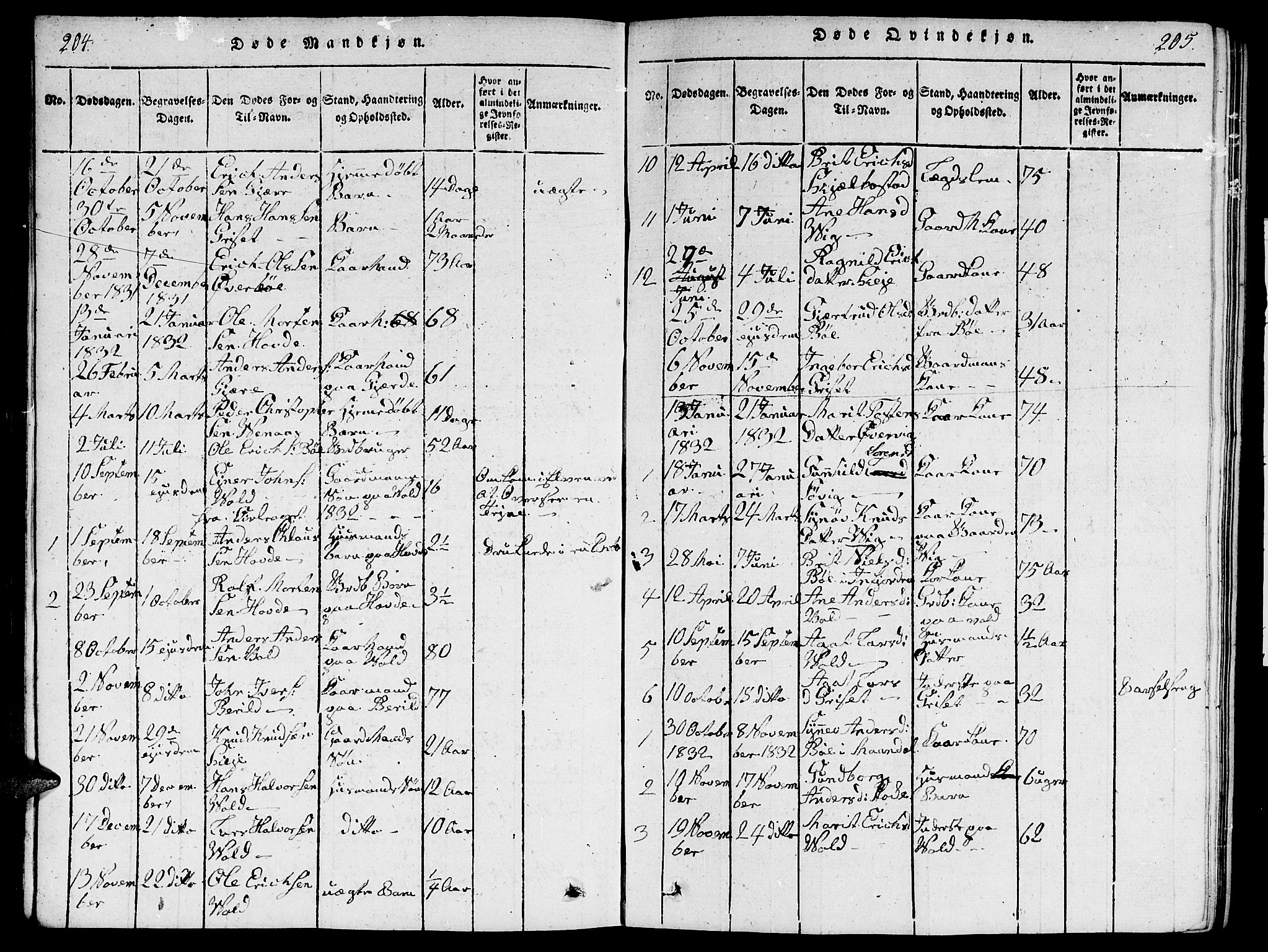 Ministerialprotokoller, klokkerbøker og fødselsregistre - Møre og Romsdal, SAT/A-1454/543/L0563: Parish register (copy) no. 543C01, 1818-1836, p. 204-205