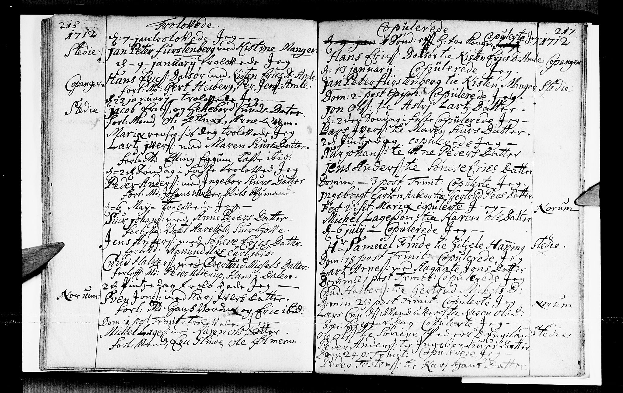 Sogndal sokneprestembete, SAB/A-81301/H/Haa/Haaa/L0001: Parish register (official) no. A 1, 1689-1713, p. 216-217