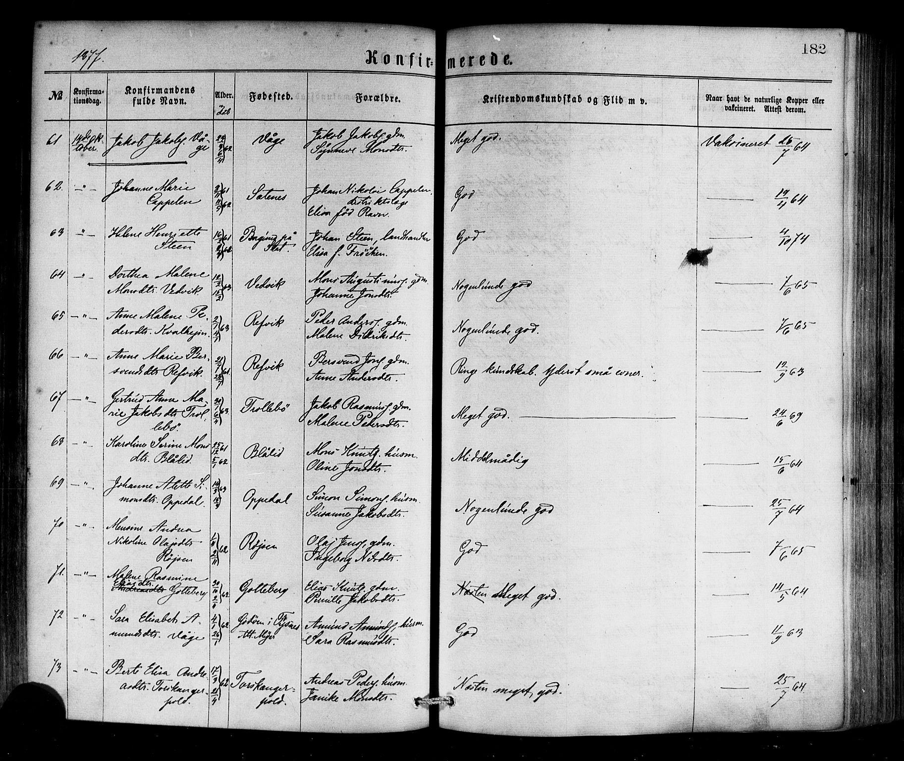 Selje sokneprestembete, SAB/A-99938/H/Ha/Haa/Haaa: Parish register (official) no. A 12, 1870-1880, p. 182