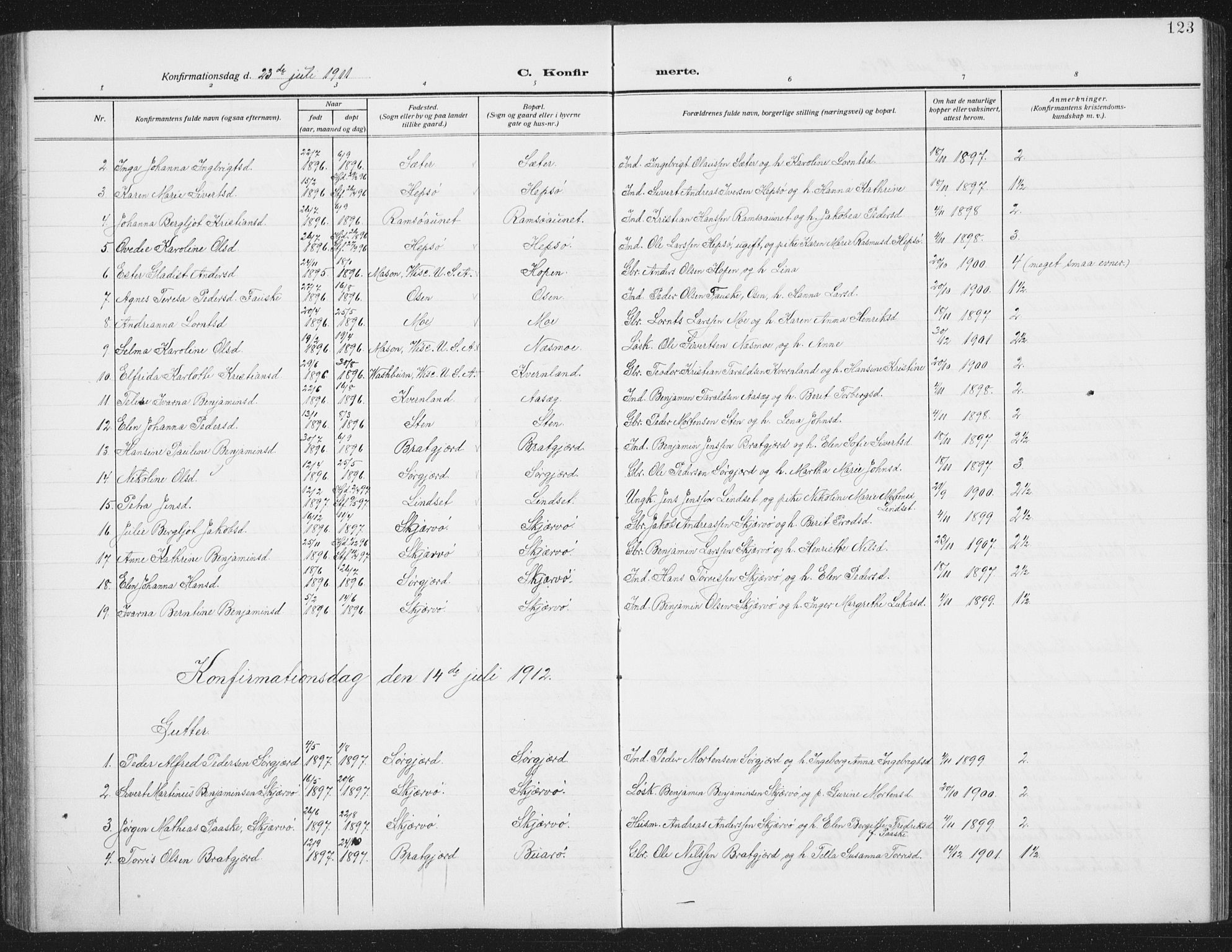 Ministerialprotokoller, klokkerbøker og fødselsregistre - Sør-Trøndelag, SAT/A-1456/658/L0727: Parish register (copy) no. 658C03, 1909-1935, p. 123