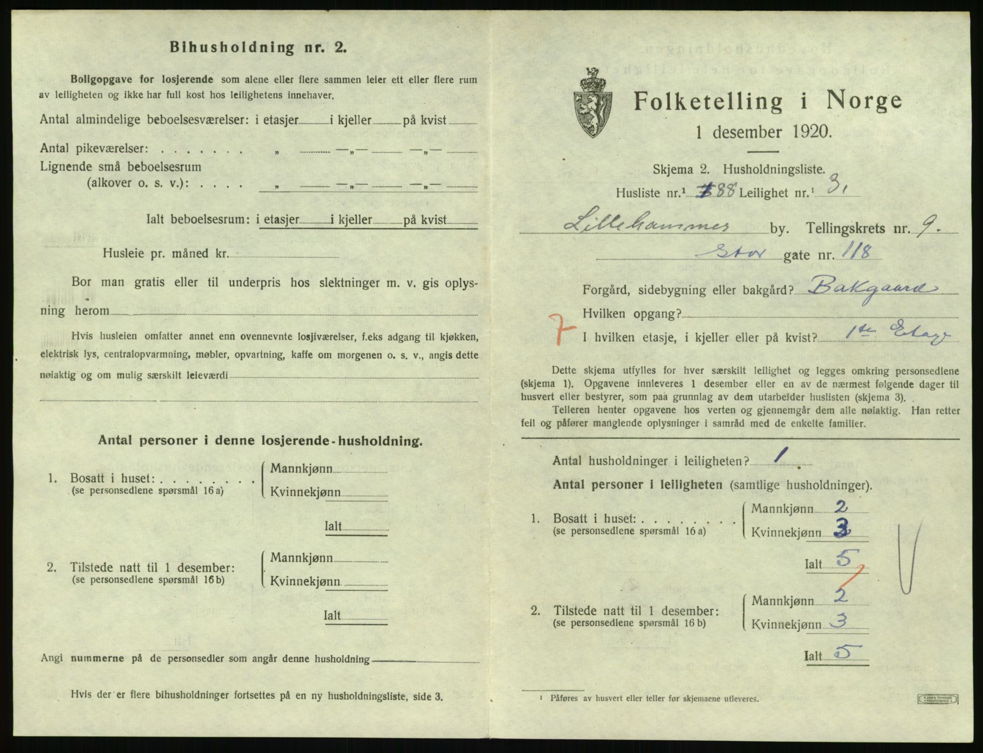 SAH, 1920 census for Lillehammer, 1920, p. 3360