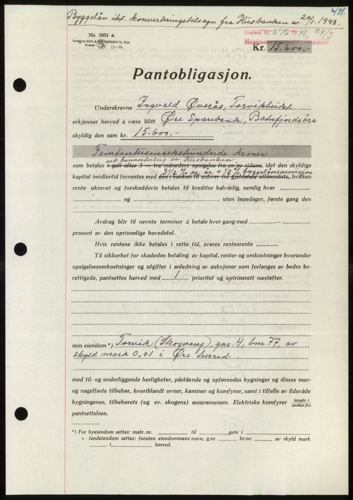 Nordmøre sorenskriveri, AV/SAT-A-4132/1/2/2Ca: Mortgage book no. B98, 1948-1948, Diary no: : 676/1948